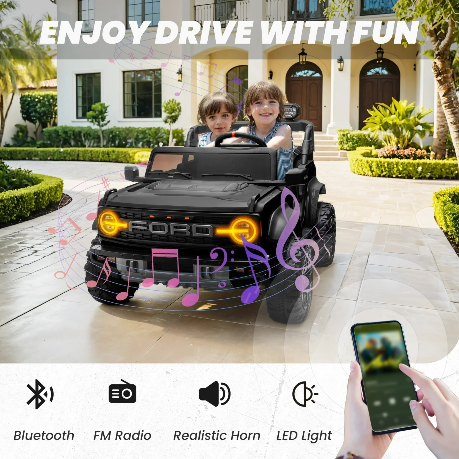 24V 2 Seater Ride on Cars, Licensed Ford Bronco Raptor Powered Ride on toy truck