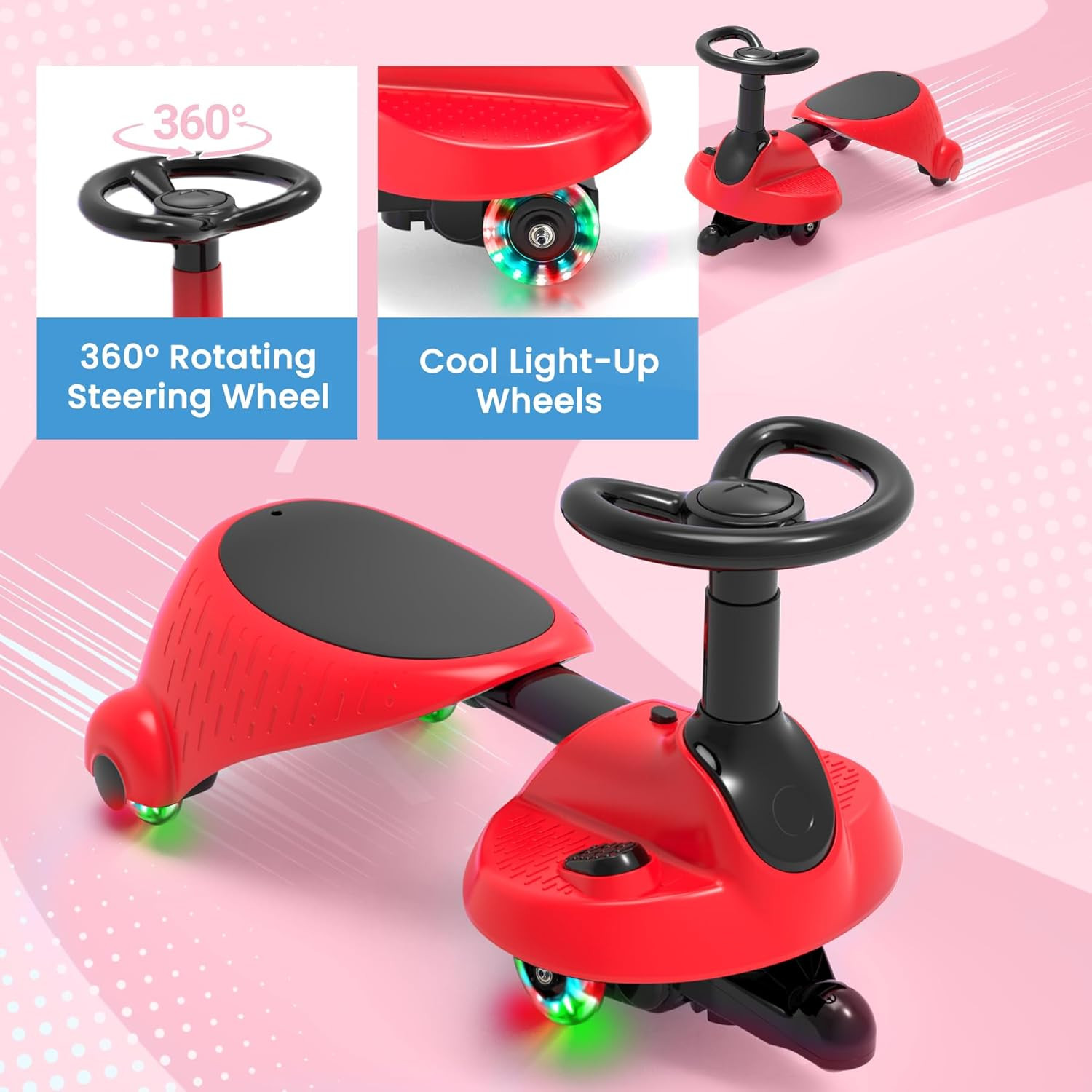 Electric Wiggle Car for Kids,6V Wiggle Car with LED Flashing Wheels & Music Spea