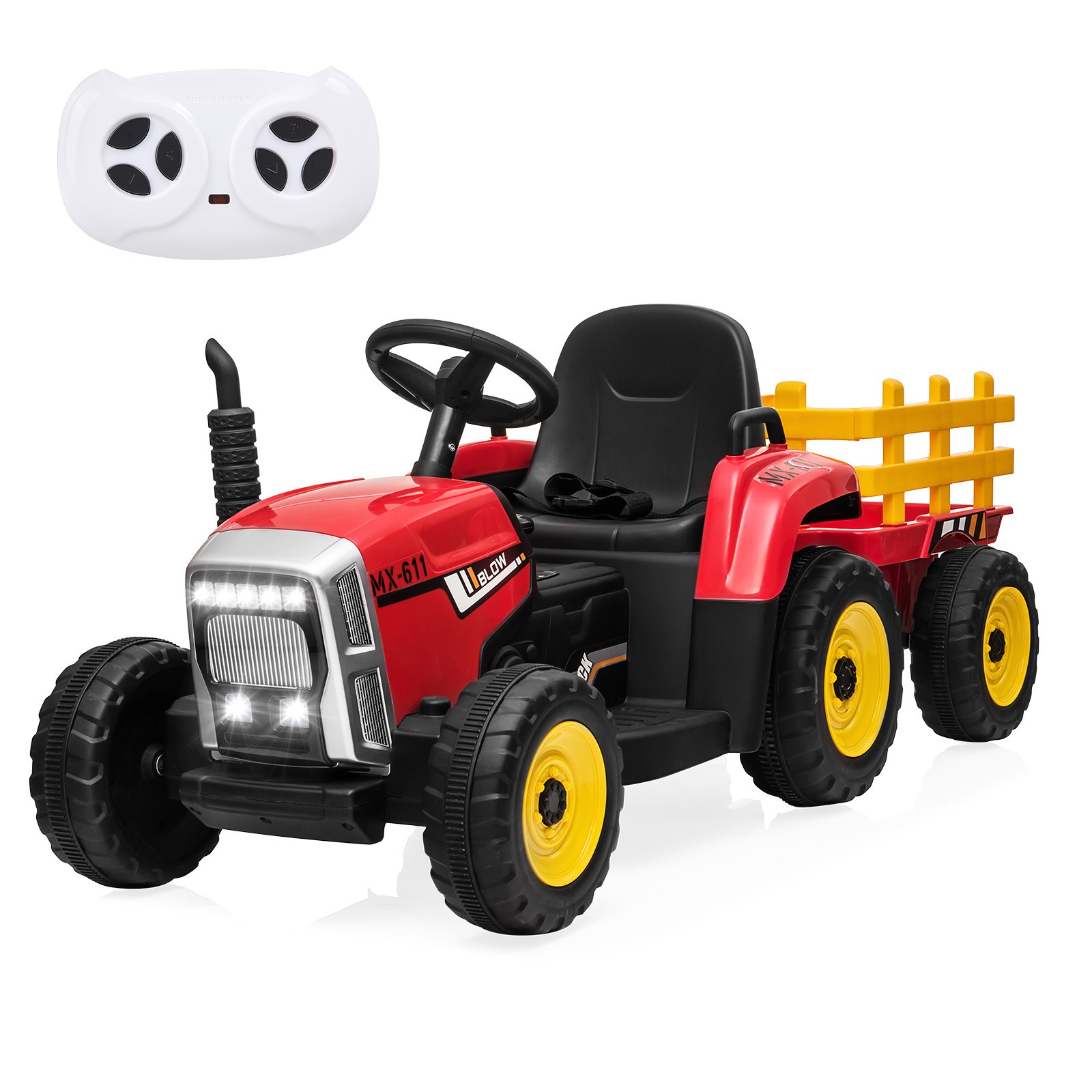 12V Ride on Tractor with Detachable Trailer with Remote, Kids’ Electric Vehicles