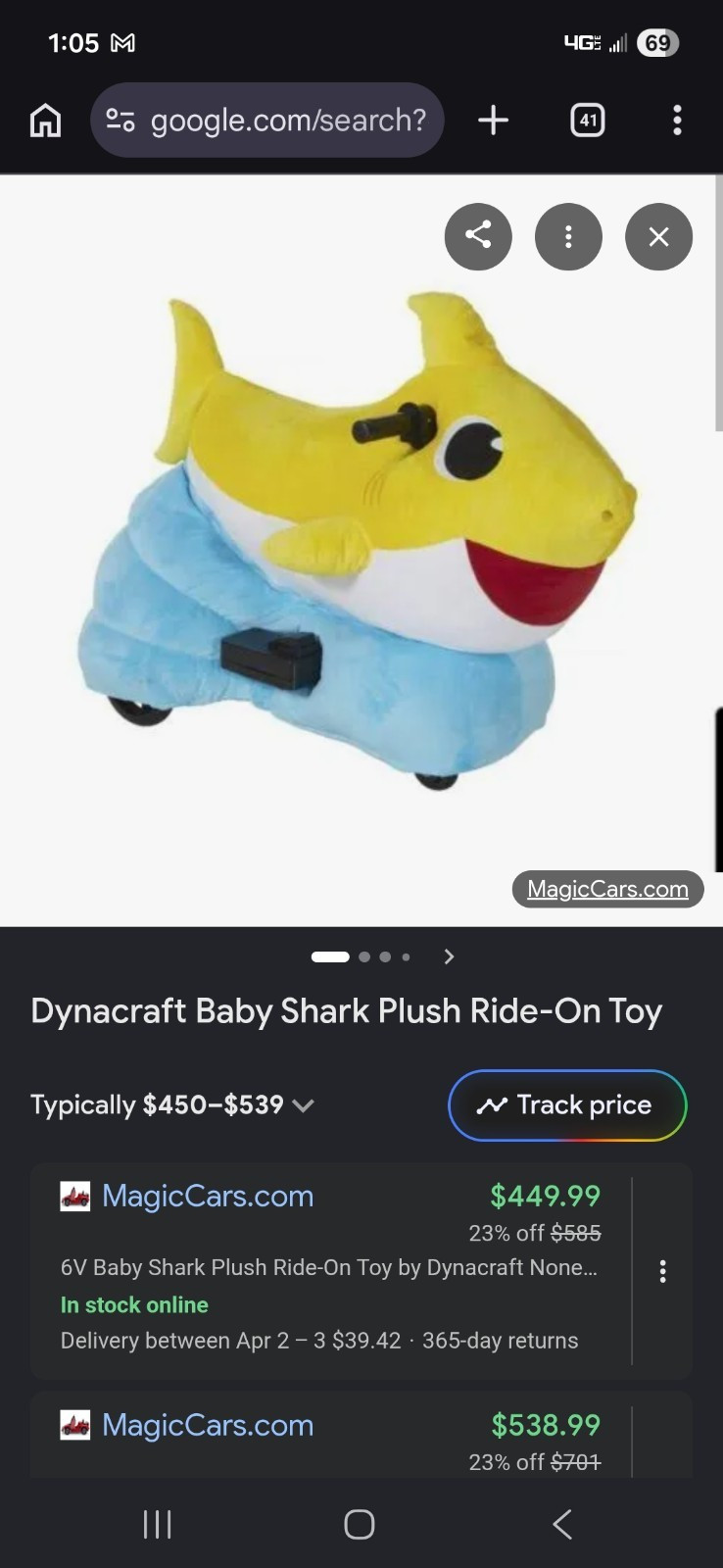 Dynacraft Baby Shark Plush Ride-On Toy for Ages 3-7 Years, Animal Theme