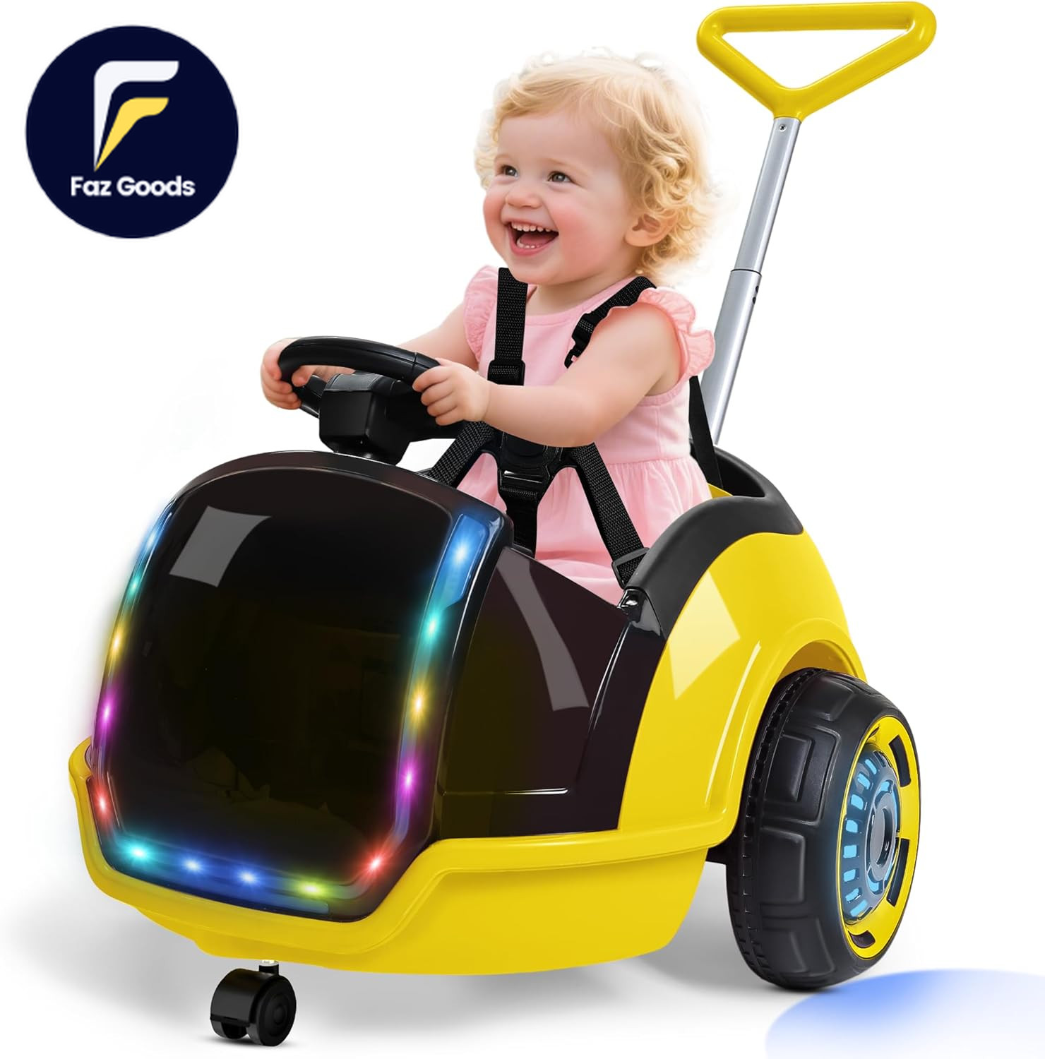 3-In-1 Electric Push Ride on Car 12V Kids Ride on Toy W/Remote Control, 360° Spi