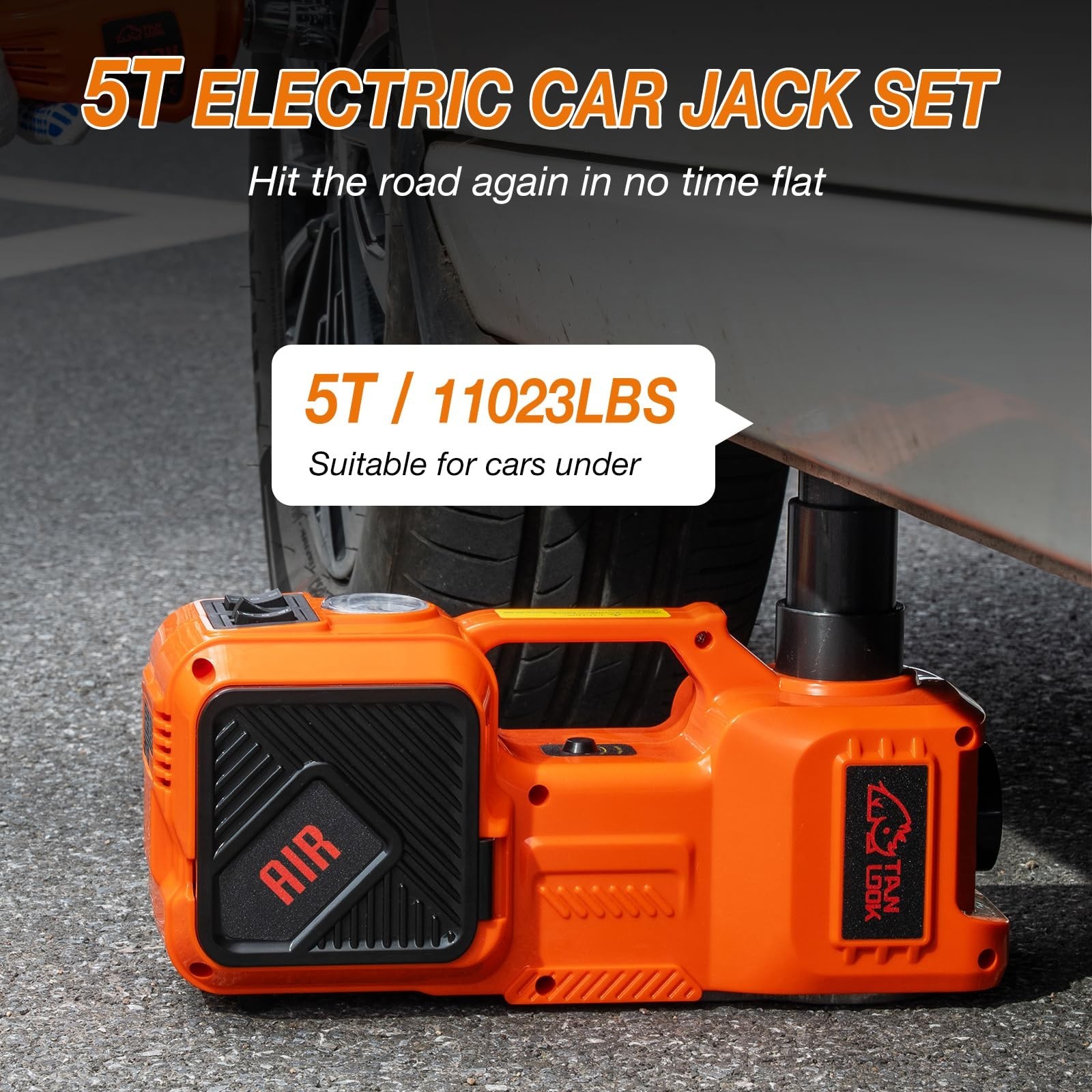 Electric Car Jack Kit with Hydraulic Lift 5-Ton, Tire Inflator & Impact Wrenc…
