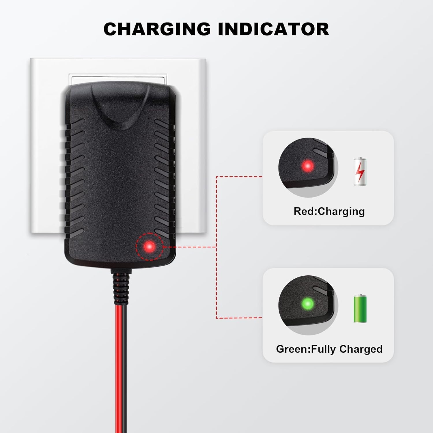 12V Ride-On Toy Battery Charger with Red Square Plug for ATV & Cars