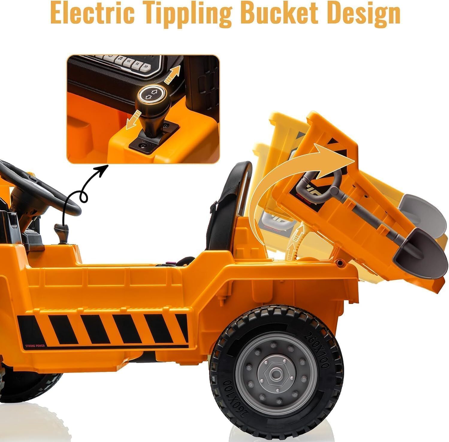 12V Ride-on Dump Truck, 4-Wheel Battery Powered Toy Cars With Electric Dump Bed