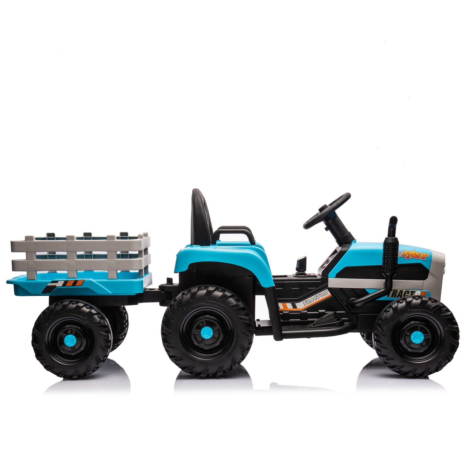 24v Kids Ride Tractor Trailer 1.86-4.97MPH electric car 3 speed adjustable Blue