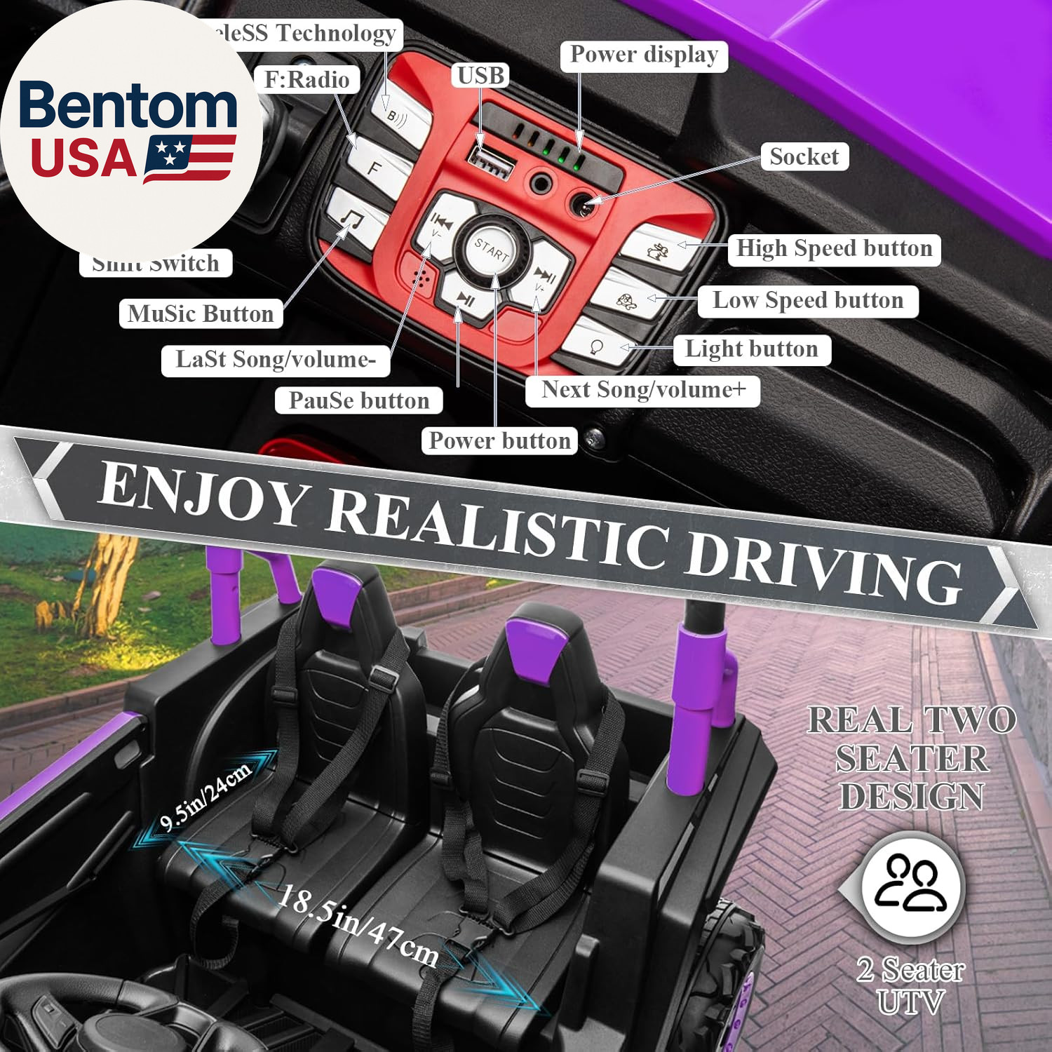 2 Seater Ride on Car Truck,24V Electric Vehicle Car for Kids 3-8 Years,200W Moto