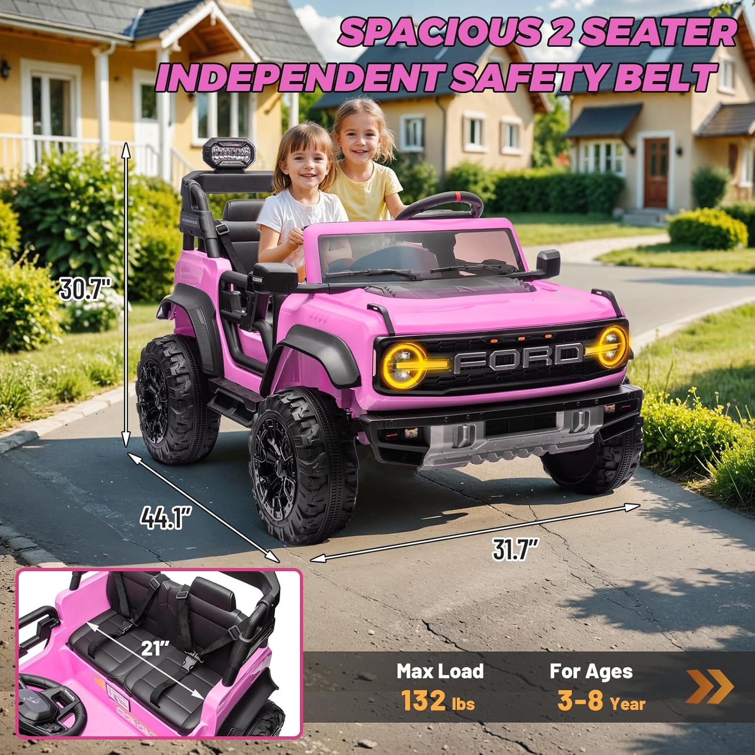 ENYOPRO 24V Ride On Toys for Big Kids, Licensed Ford Bronco Raptor 2 Seater Kids