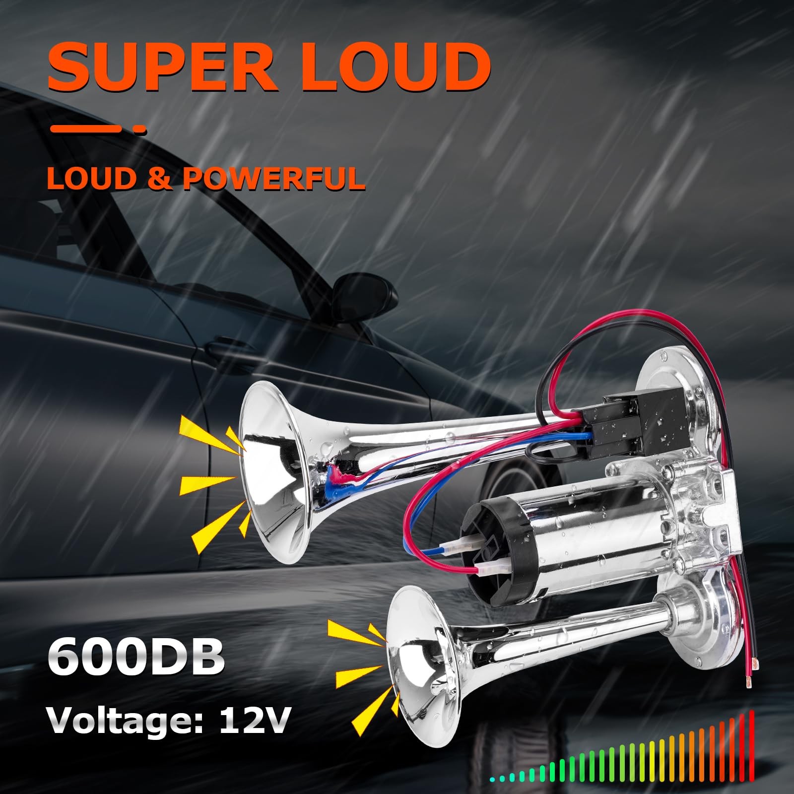 12V Air Horn for Truck, 600DB Dual Trumpets Super Loud Electric Car Air Horn Kit
