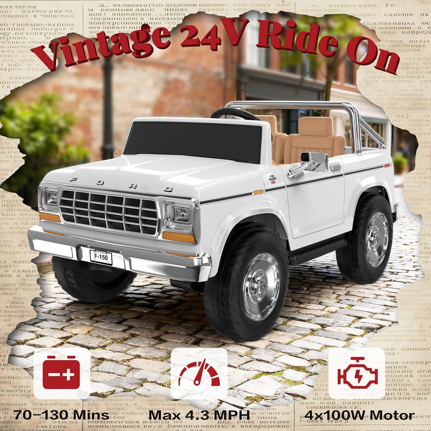 Licensed Ford F-150 24V 2 Seater Ride on Car for Kids, 4X100W Motors for All-Ter