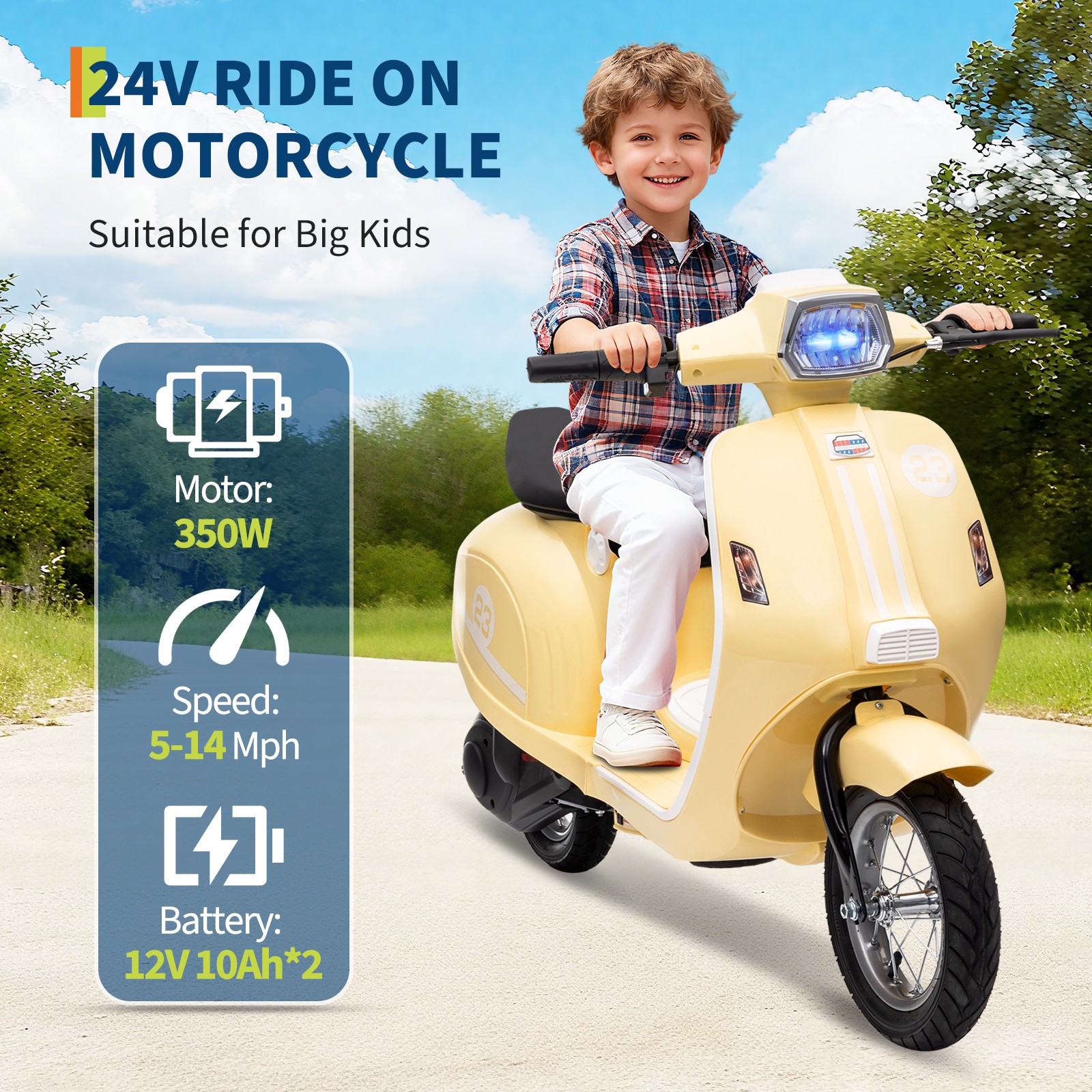 Kids Motorcycle,24V Children Moped,Electric Scooter,Ride On Toys for 8-14 Years