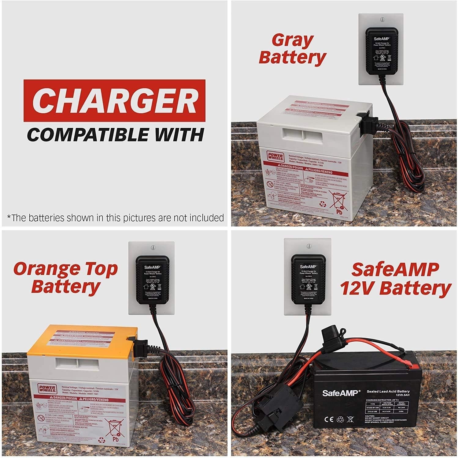12V Charger Compatible ONLY with Power Wheels Gray Battery and Orange Top Bat…