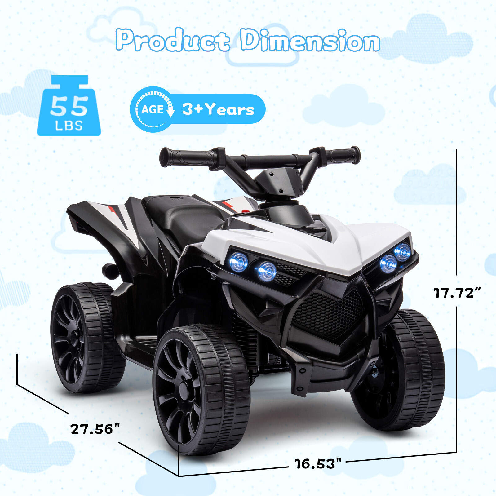 Kids Ride on Toy Car, 6V Battery Powered Quad Electric Vehicle with LED Lights