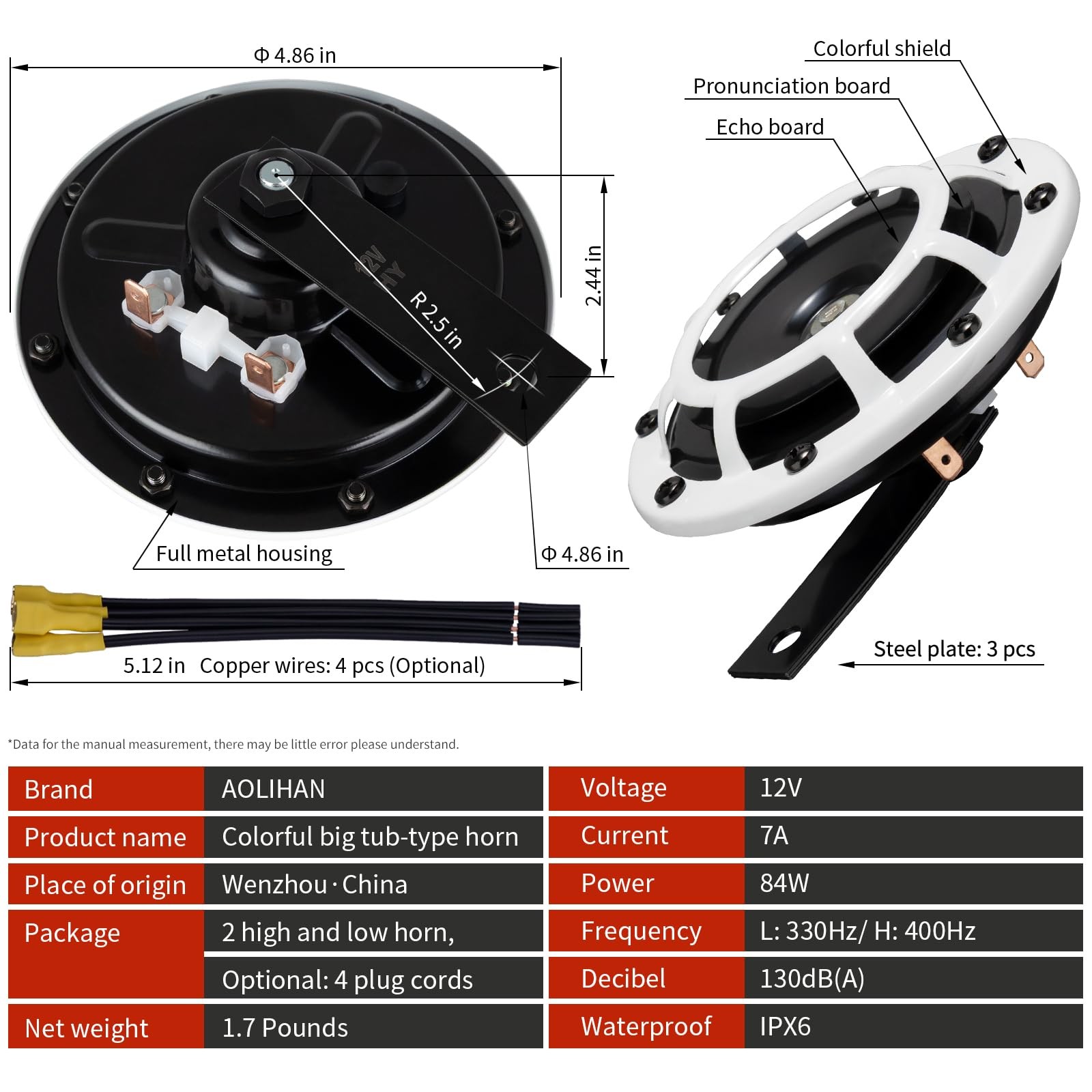 AOLIHAN Car Twin Horns Kit, Train Horn for Car, Round Loud Horns Speaker, Met…
