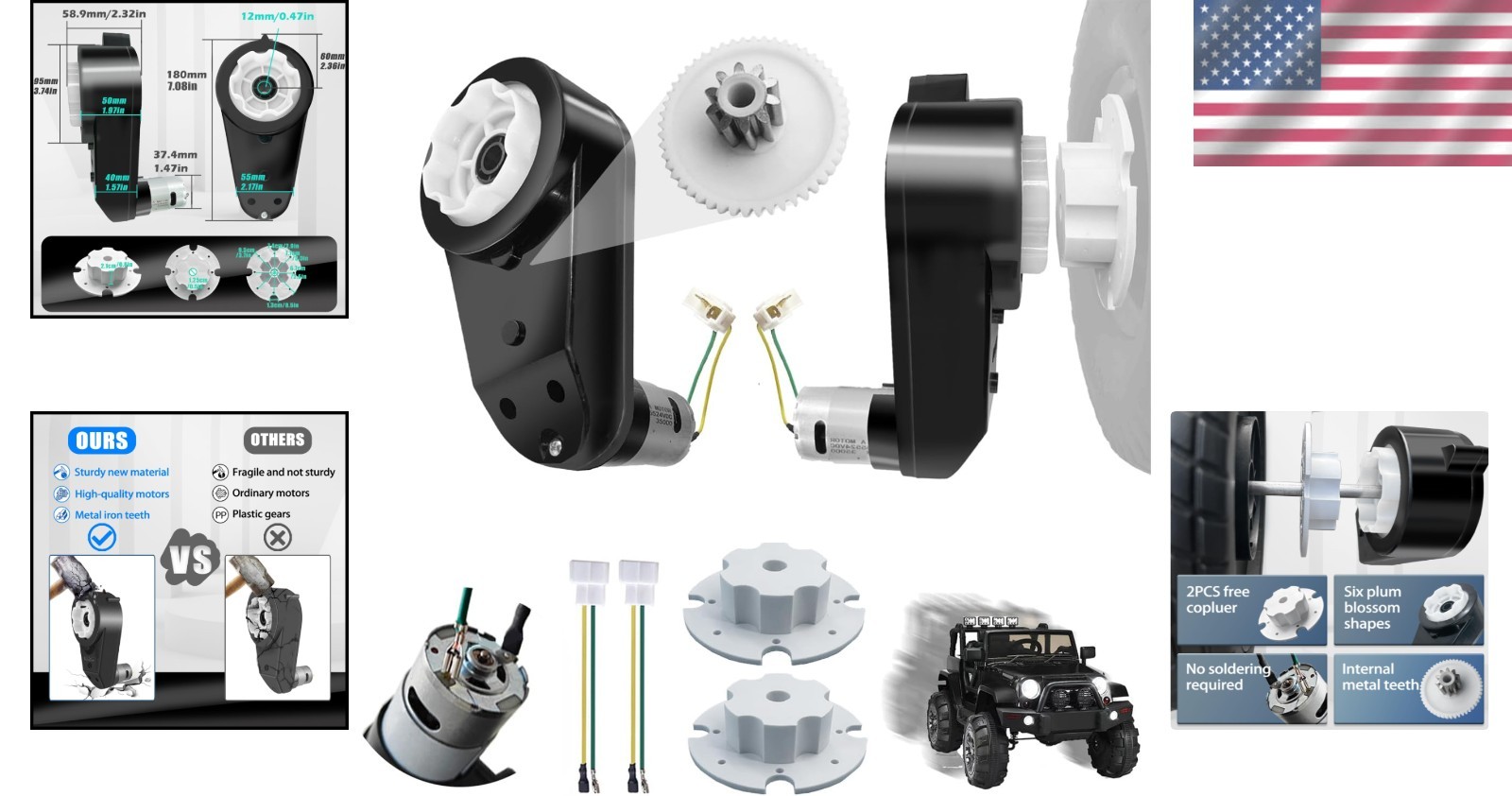 High-Speed 2PCS 24V RS555 35000RPM Motor Gearbox for Kids Ride-On Vehicle