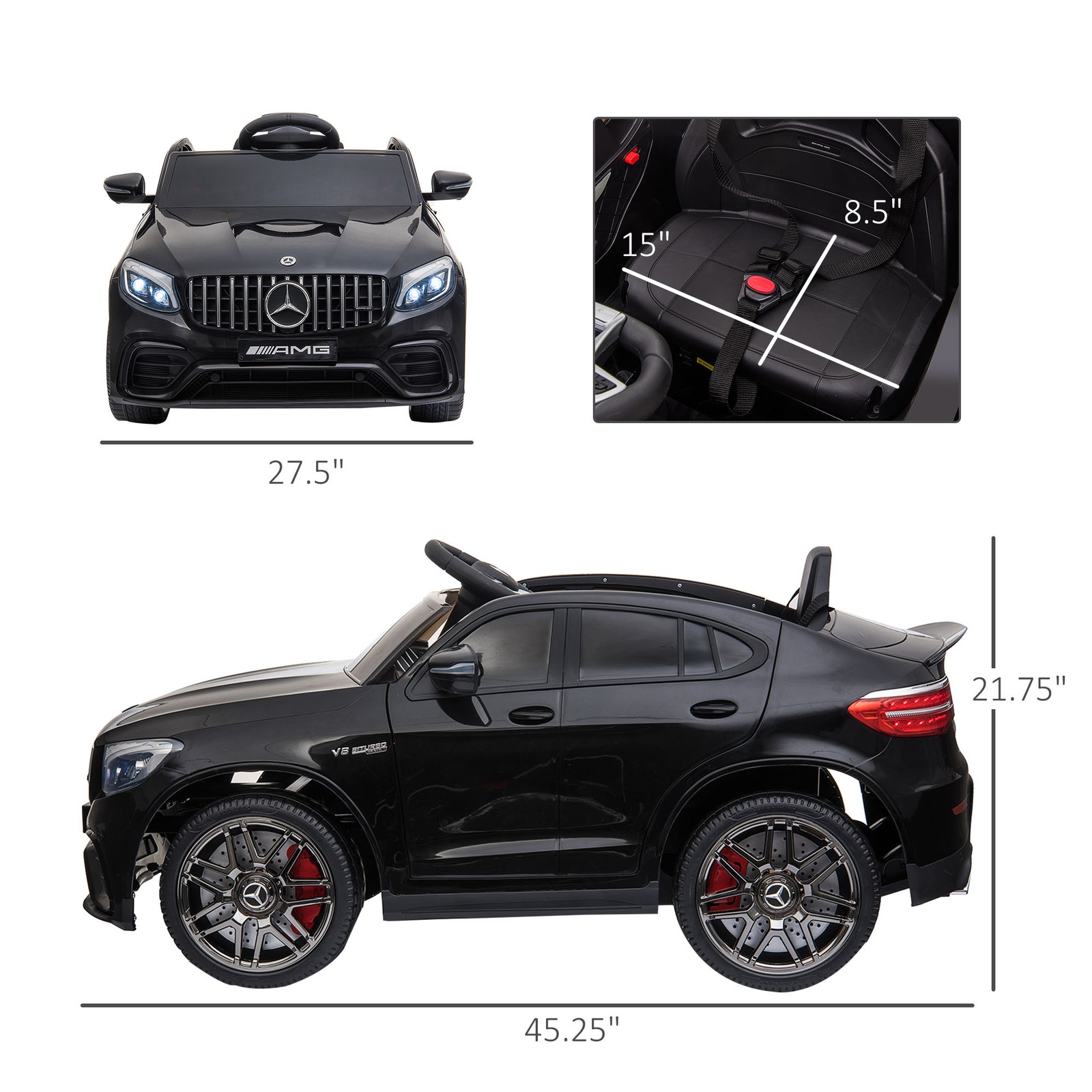 12V Ride On Toy Car for Kids with Remote Control, Black