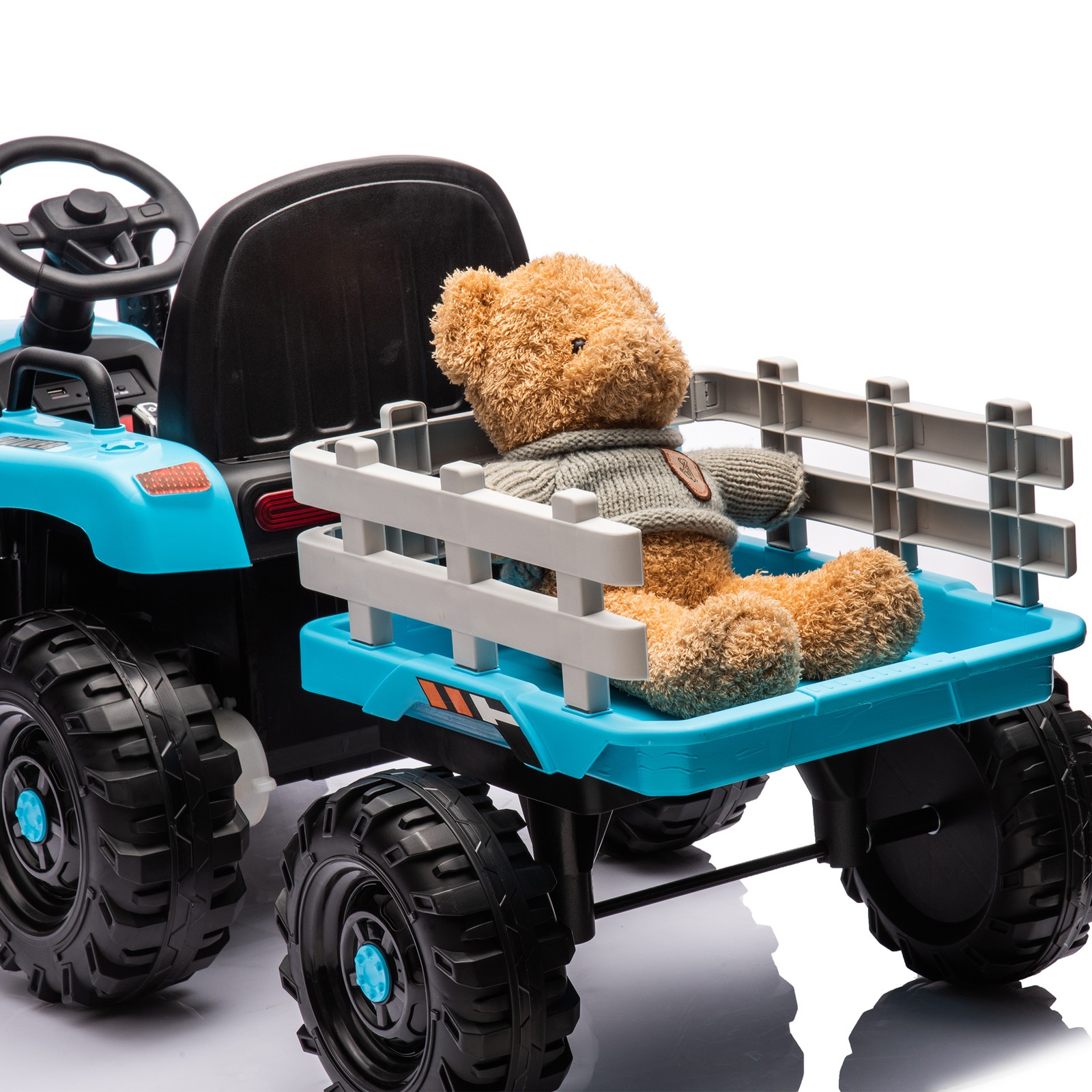 24v Kids Ride Tractor Trailer 1.86-4.97MPH electric car 3 speed adjustable Blue
