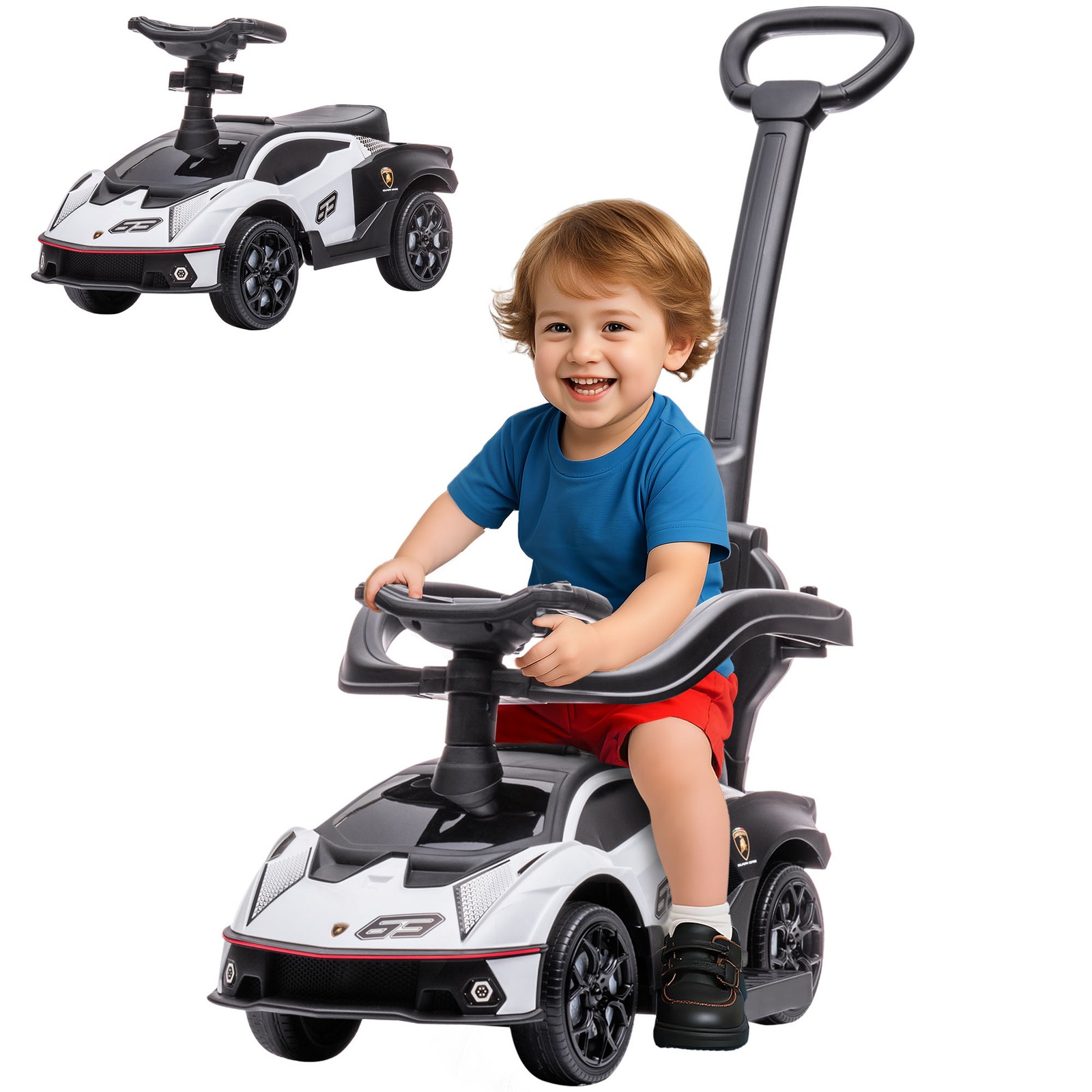 Toddler Push Car, Lamborghini Stroller Walking Car Age for 1-3, White