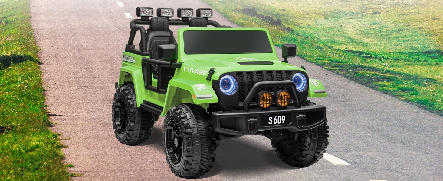 ZEOPHOL Ride On Truck Jeep 12V Electric Kids Toys Car 2 Seater 3 Speeds Green