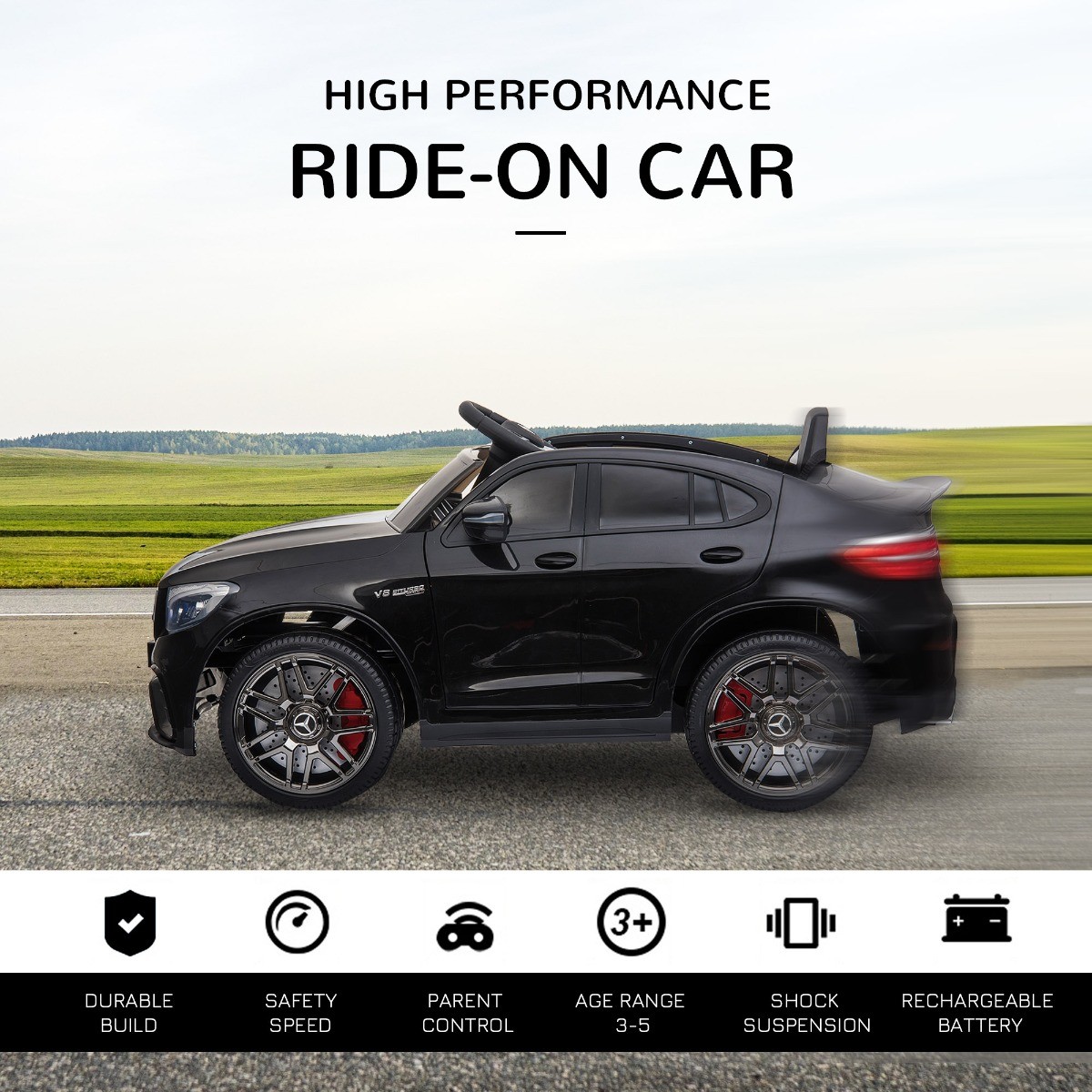 12V Ride On Toy Car for Kids with Remote Control, Black