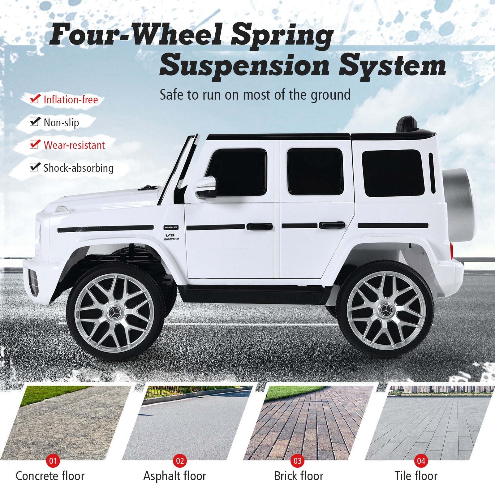 12V Kids Ride On Car Licensed Mercedes-Benz G63 w/Music & Remote Control White
