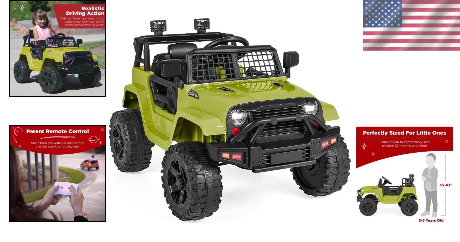 Durable 12V Kids Ride-On Car with Spring Suspension – Green Color, 3-8