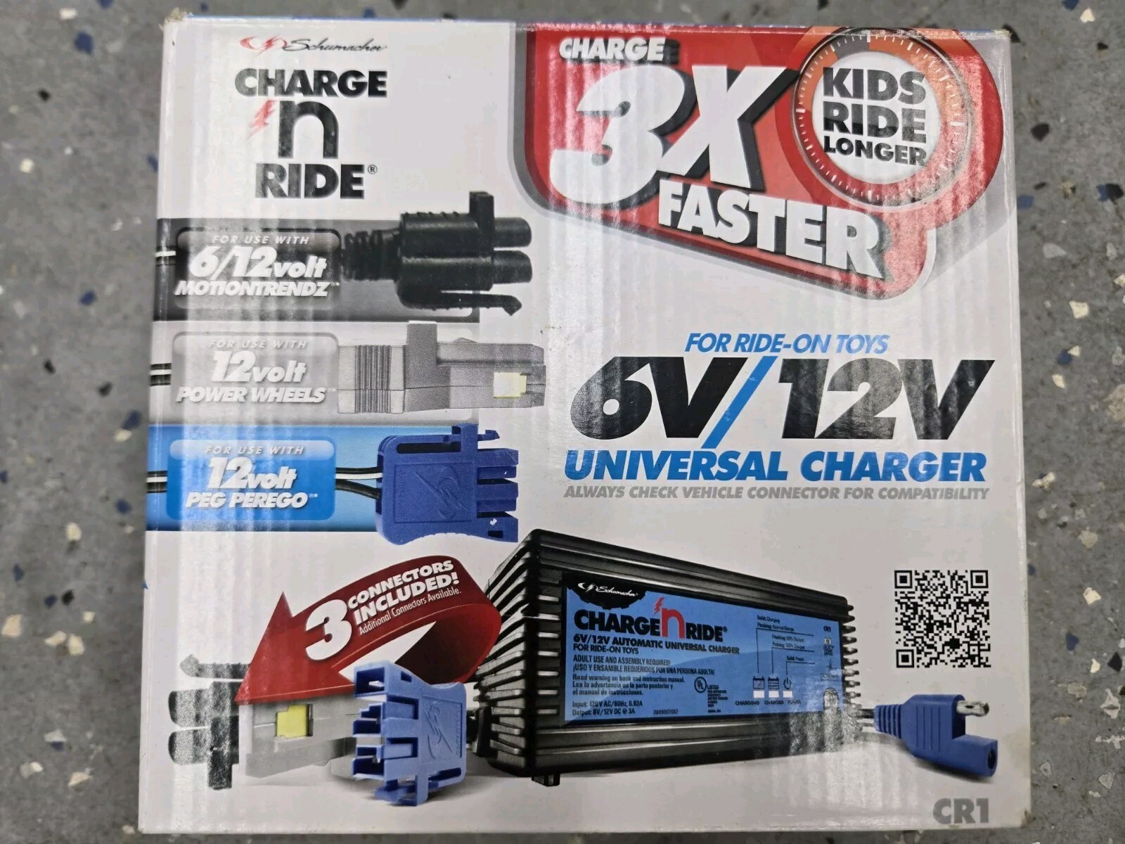 Schumacher Charge N Ride CR1 Universal Charger For Ride On Toys – 3 Connectors