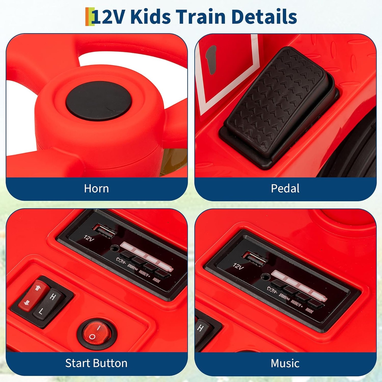 2 Seater Ride On Train Trackless 12V Kids Ride On Toy Car 2 Speed Storage, Music