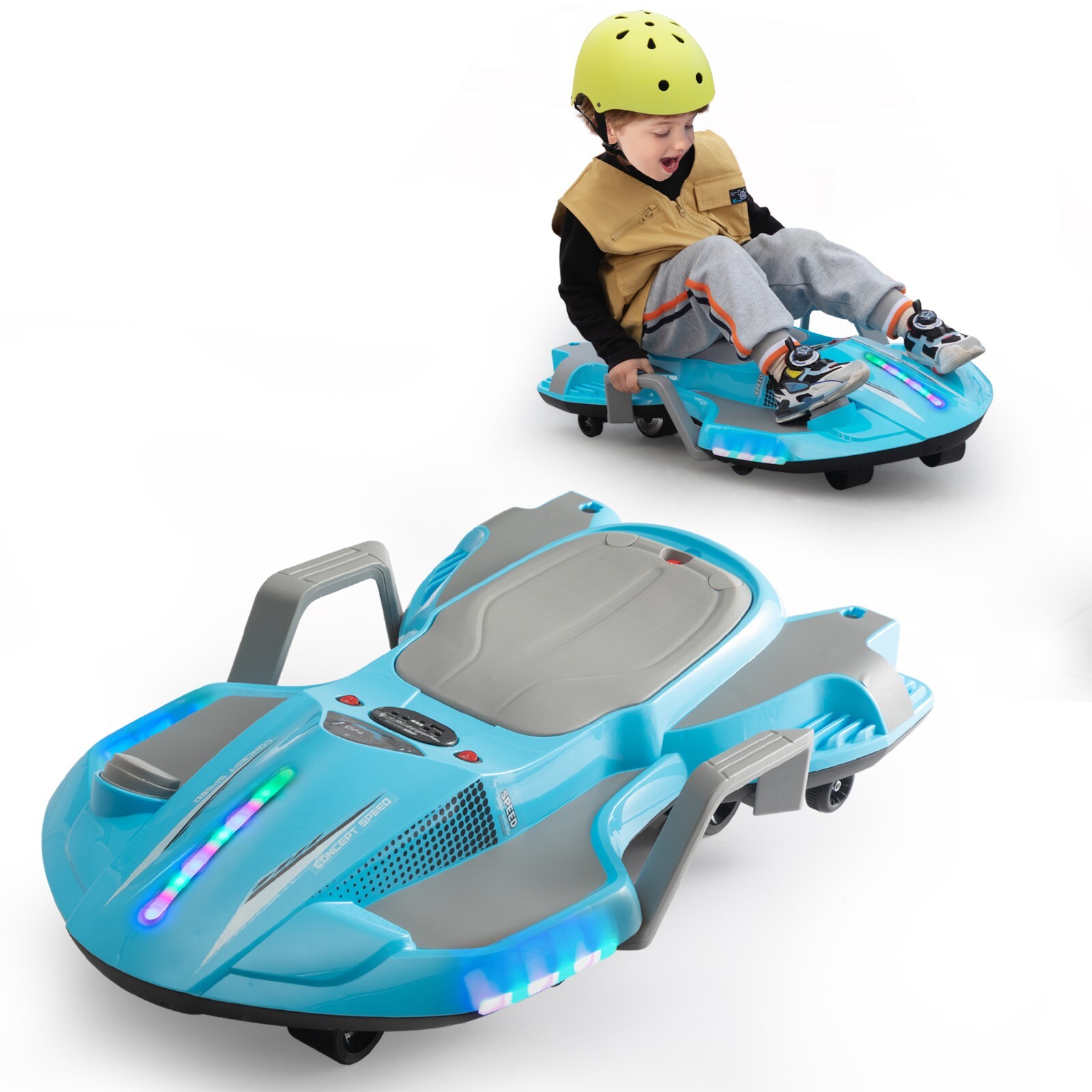 TOBBI 18V Ride On Car Battery-Powered Go Kart Drift Cart with LED Lights, Music