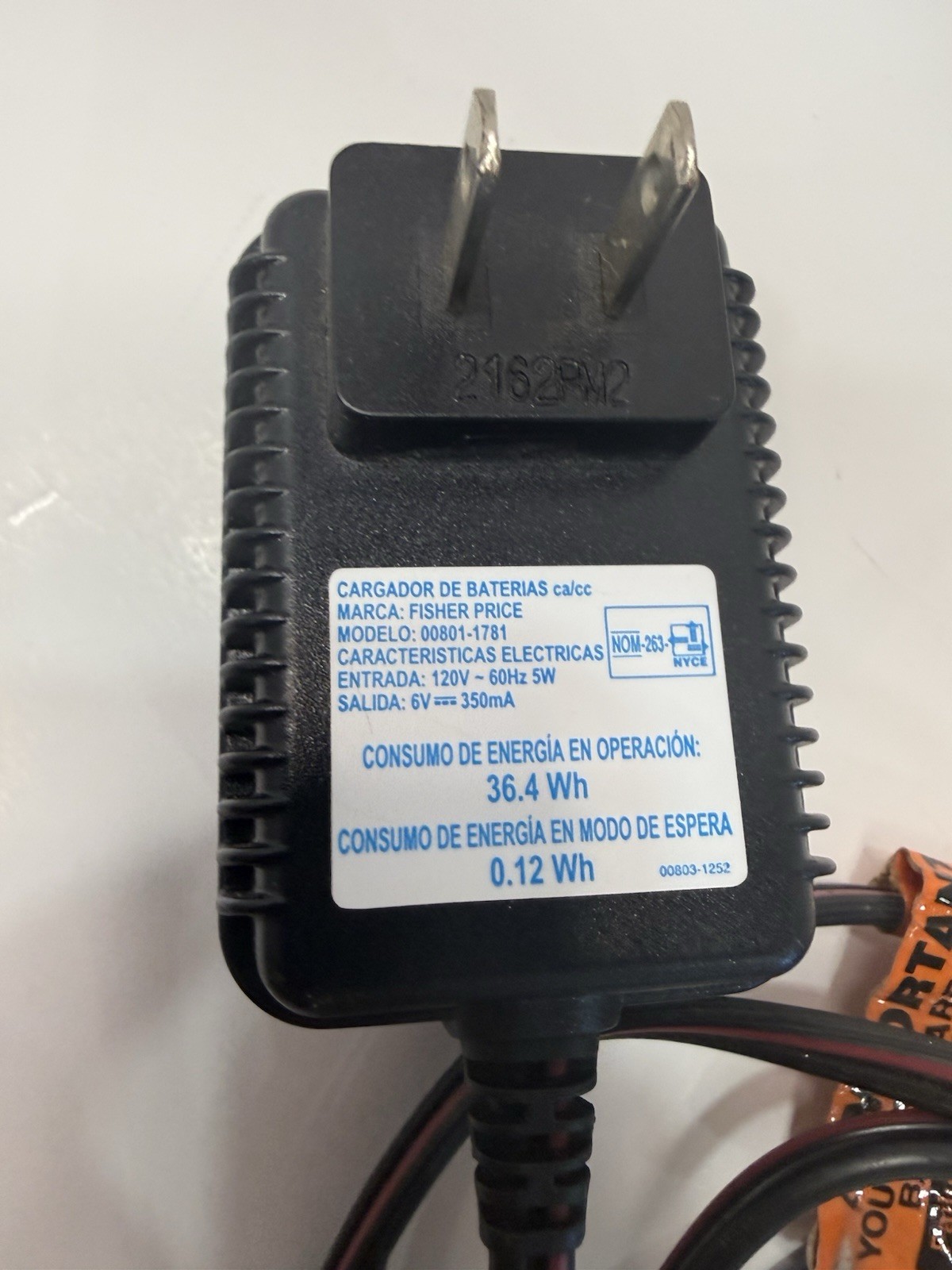 Fisher Price Power Wheels 6V Class 2 Battery Charger Wall Plug 00801-1781