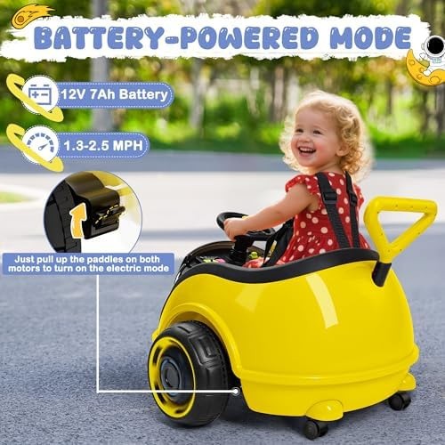 ANPABO 3-in-1 Electric Push Ride On Car, 12V Kids Ride On Toy w/Remote Contro…