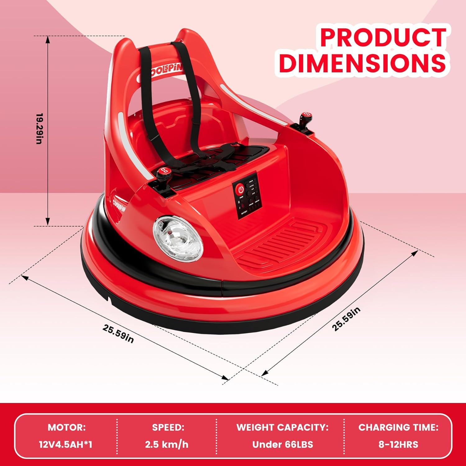 Ride on Bumper Car for Toddlers, 12V Battery Car for Kids W/Parent Remote, 2-Spe
