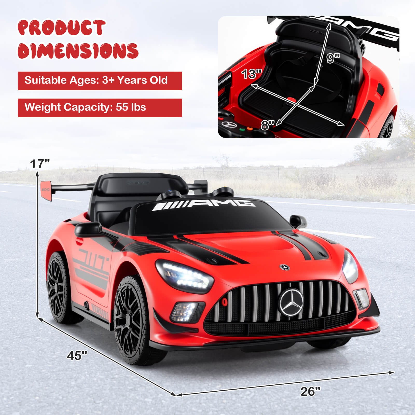 Ride on Car Licensed Mercedes-AMG GT3 Kids Car w/ Remote Control 3 Speeds