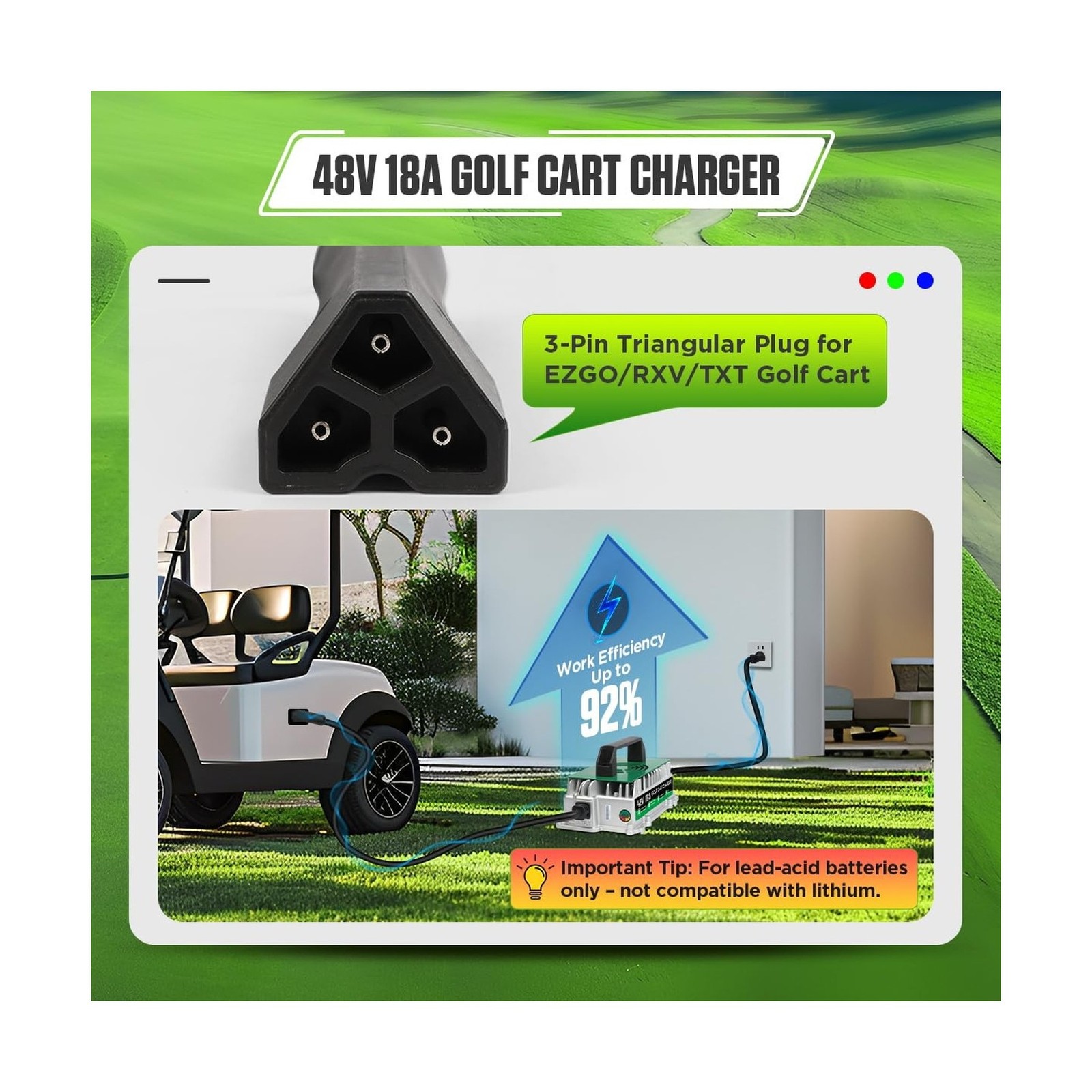 Golf Cart Charger 48 Volt EZGO RXV TXT Fast Charging, 18AMP 48 Volt Golf Cart…