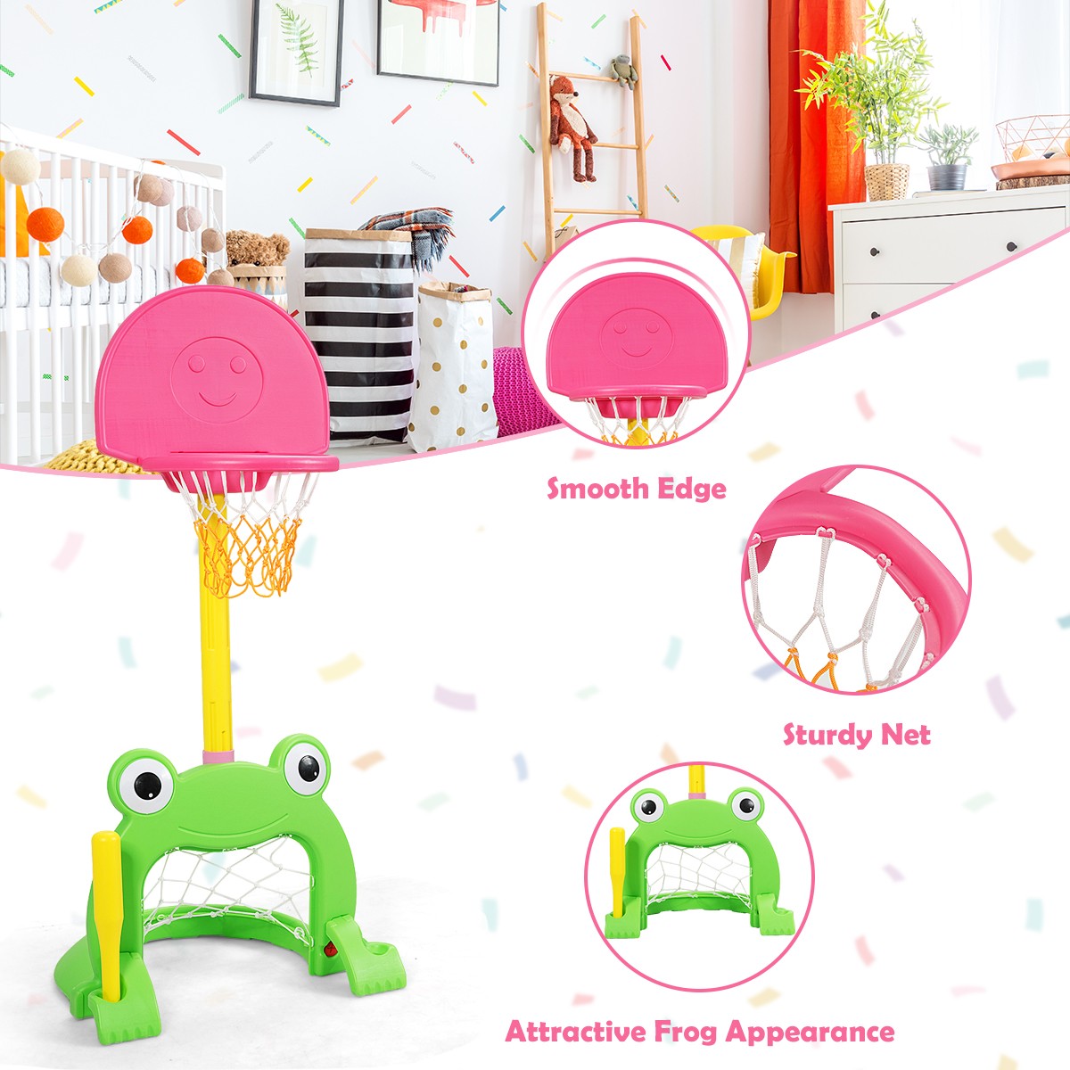 3-in-1 Kids Basketball Hoop Set Stand Adjustable Sports Activity Center w/ Balls