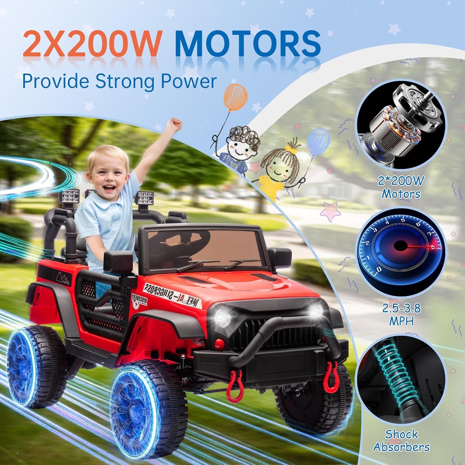24V Kids Ride on Jeep Car 400W Electric Truck with Remote 4-Wheel Suspension MP3
