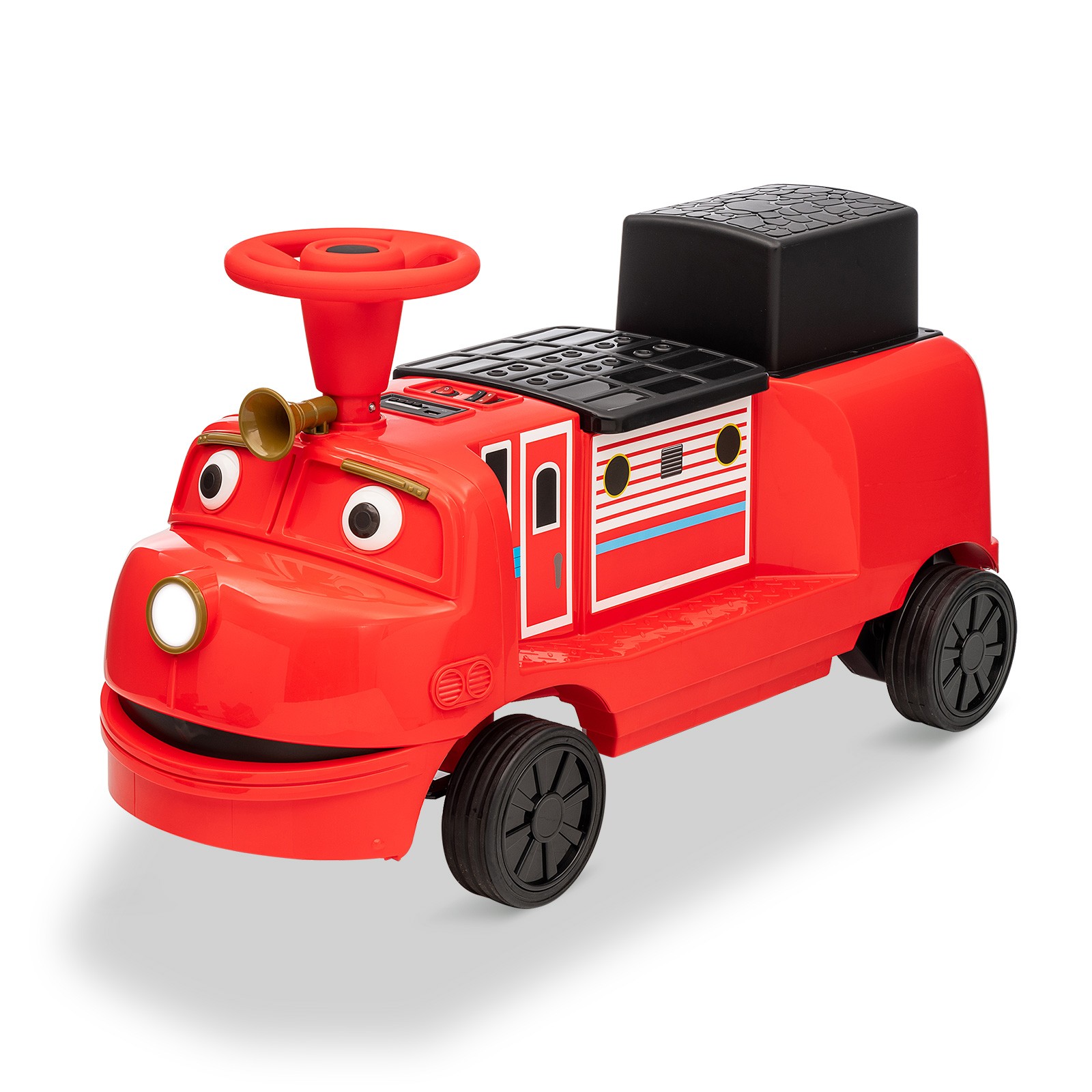 Blue/Red 2-Seater Ride On Train 12V Kids Electric Car w/Music,Light,Honk,Storage