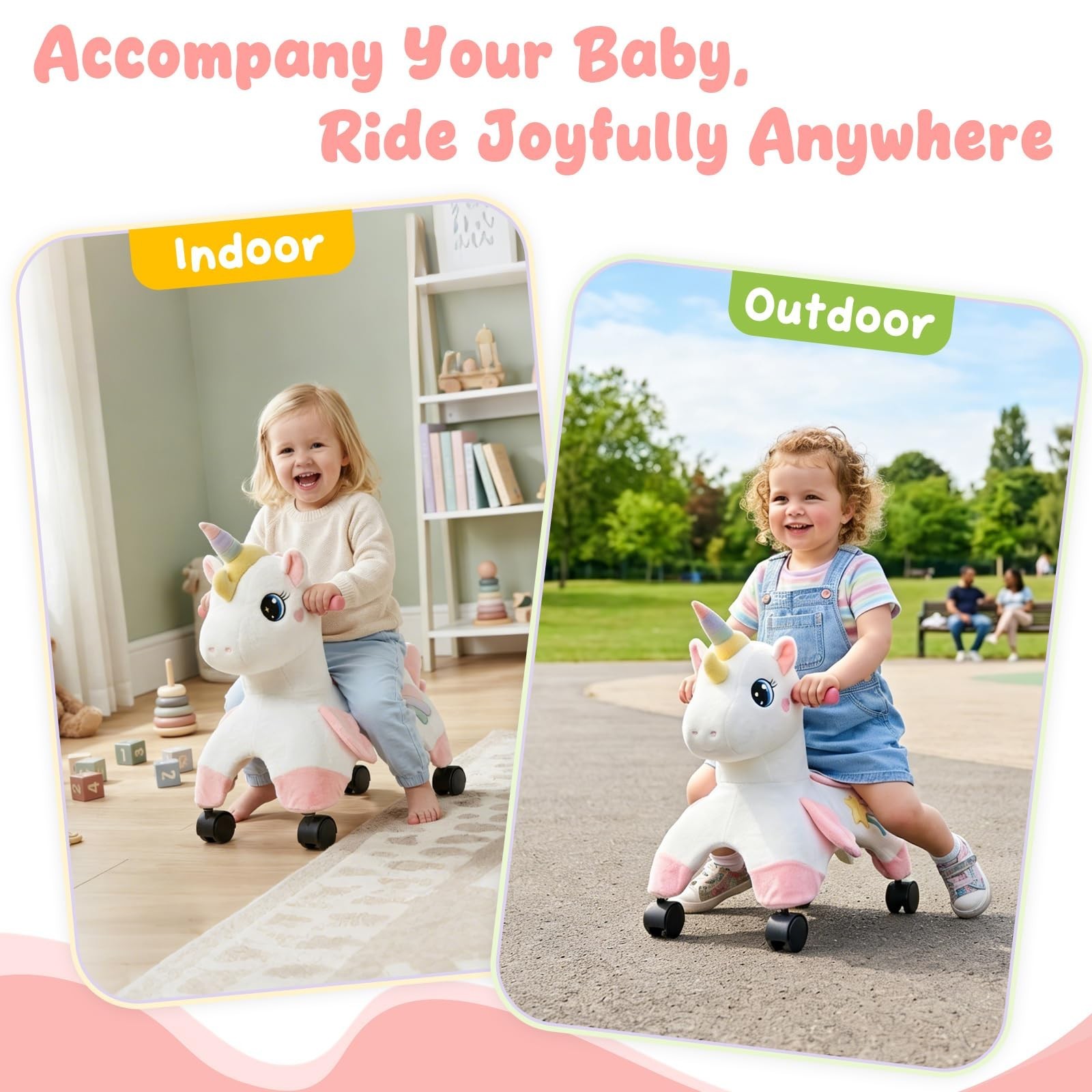 Unicorn Ride-On Toy for Toddlers, 360° Wheels, Balance & Coordination Bike, Indo
