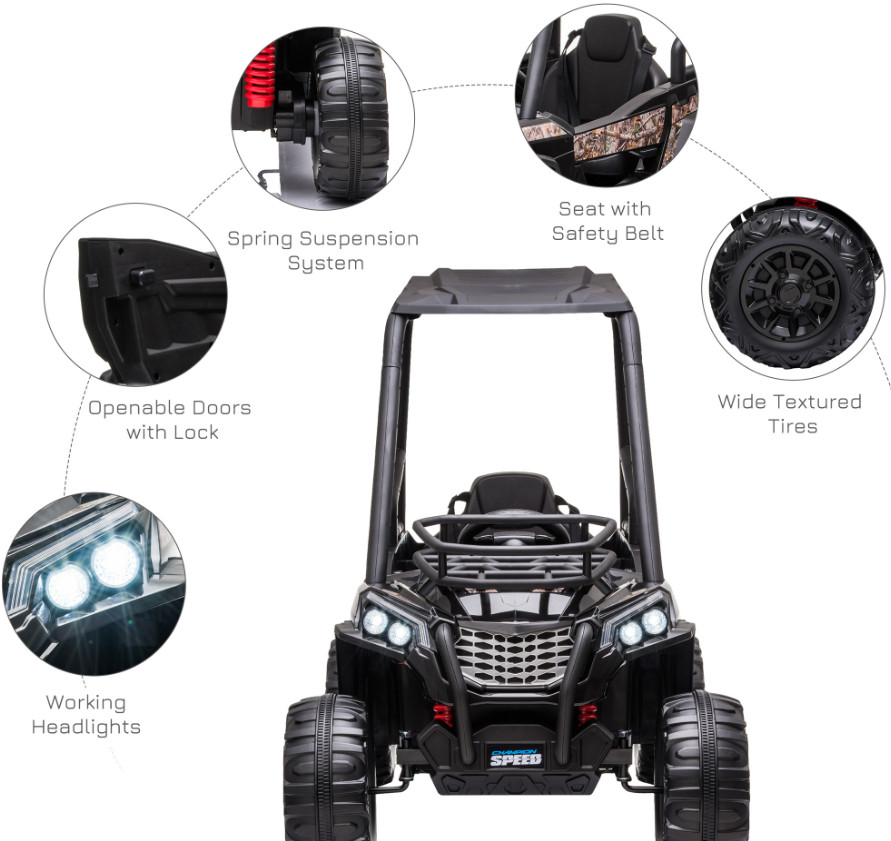 12V Kids Electric Ride On Car UTV Black Camouflage Remote Control MP3