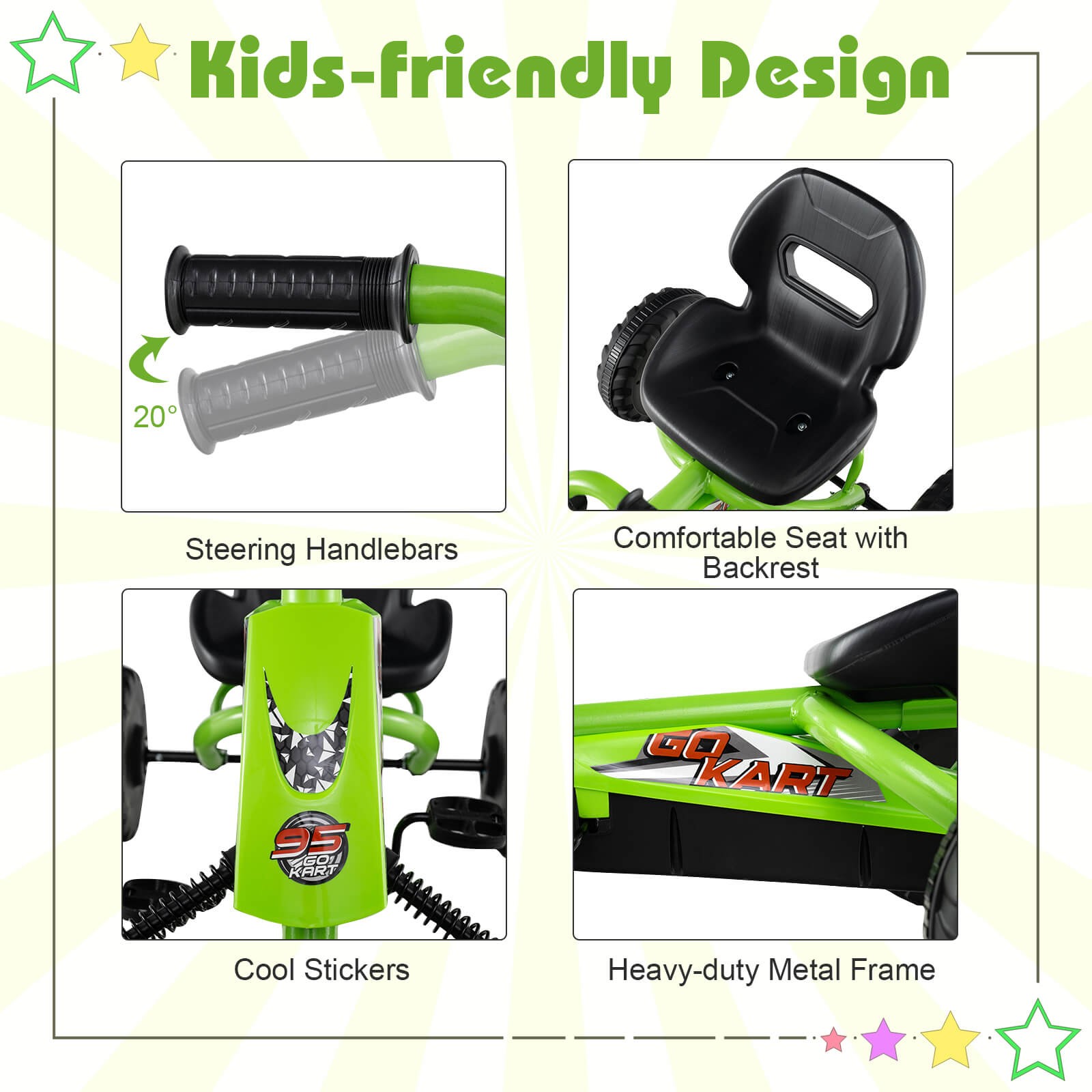 Go Kart for Kids 4 Wheel Toddler Ride On Pedal Car w/ Steering Handlebars