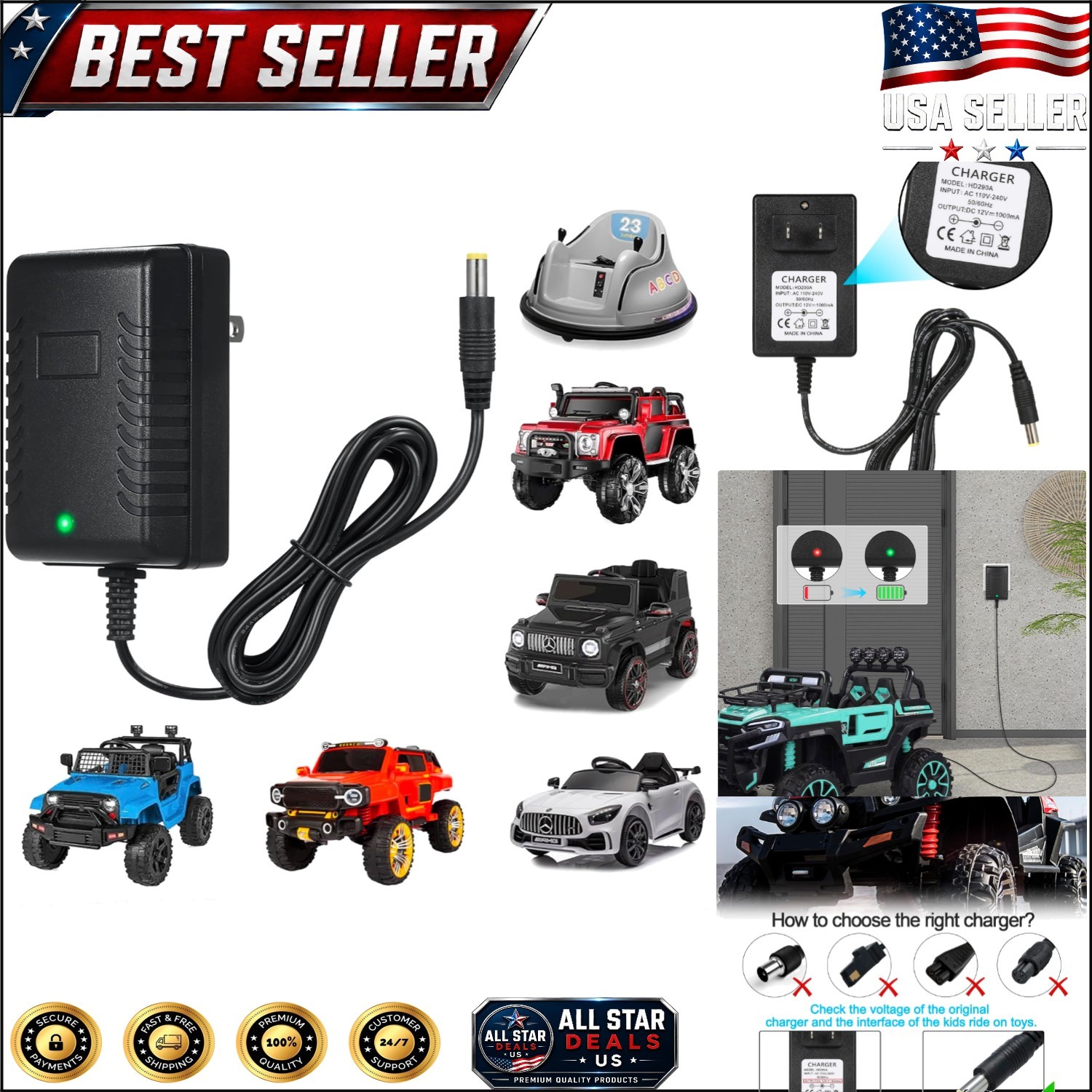 Fast 12V Kids Charger for Ride-On Car & Electric Toy Vehicles – Safety Certified