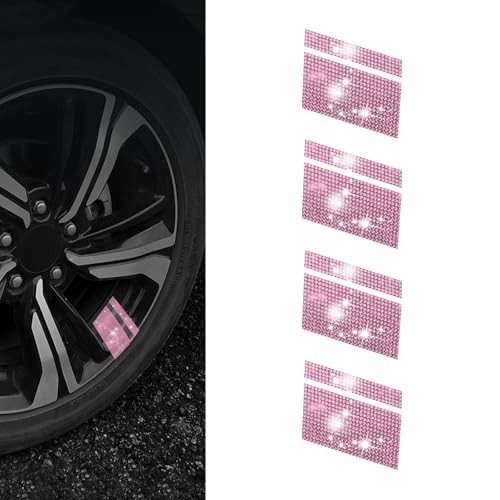 4 PCS Car Wheel Rim Decal, Diamond Encrusted Shiny Sticker Fits 18″ – 21″ Pink