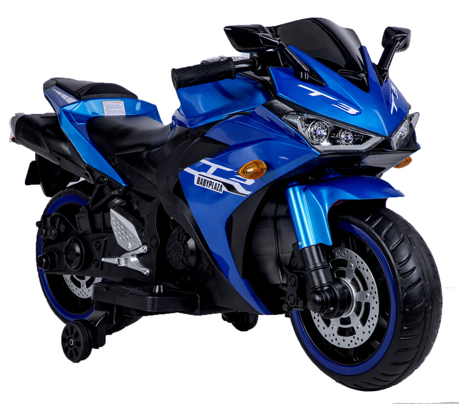 12V Kids Motorcycle Ride On Toy w/ Training Wheels 1.8~3.2 mph for kids 3-6 Blue
