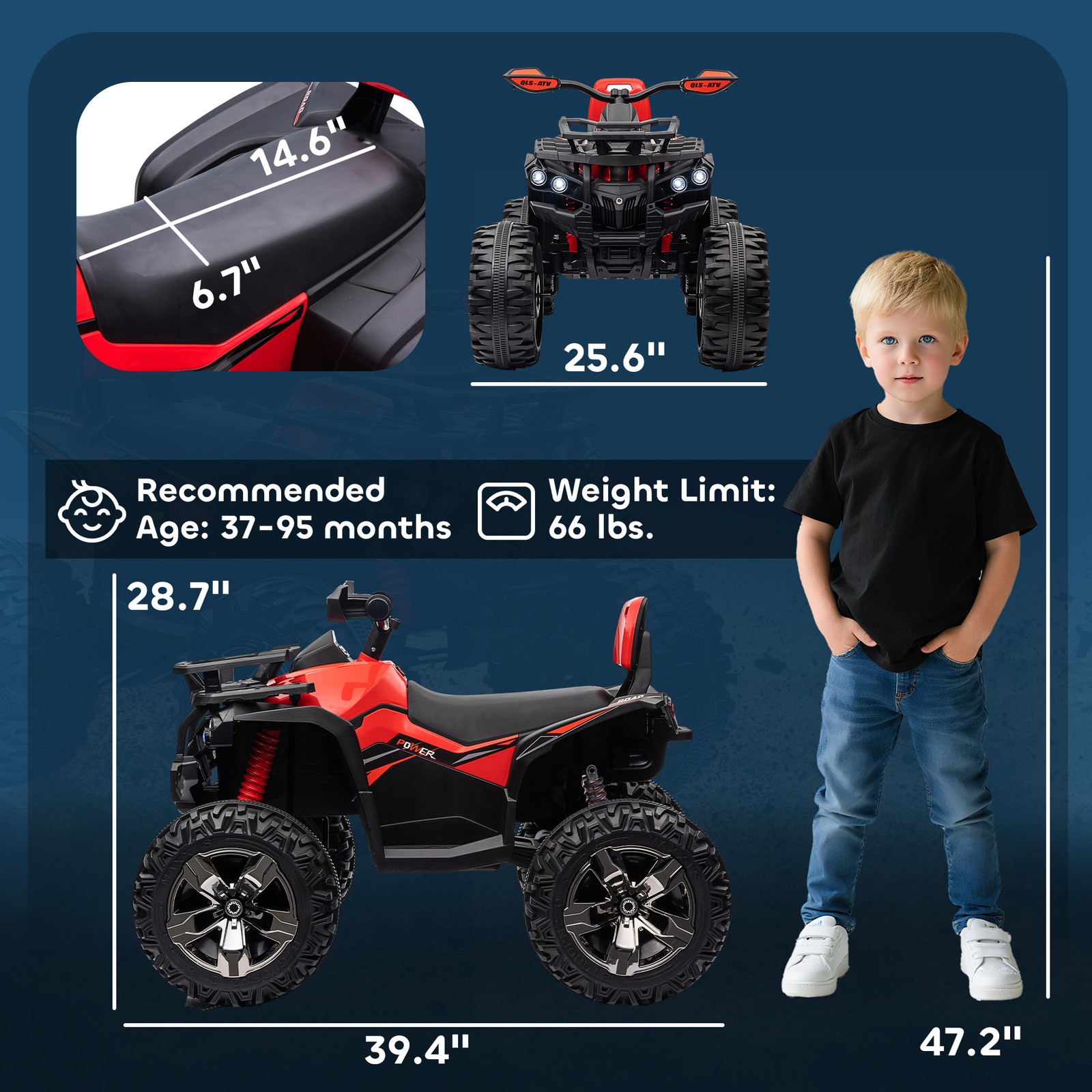 Aosom 12V Kids ATV Quad Car Toy with Music & Headlights, Red