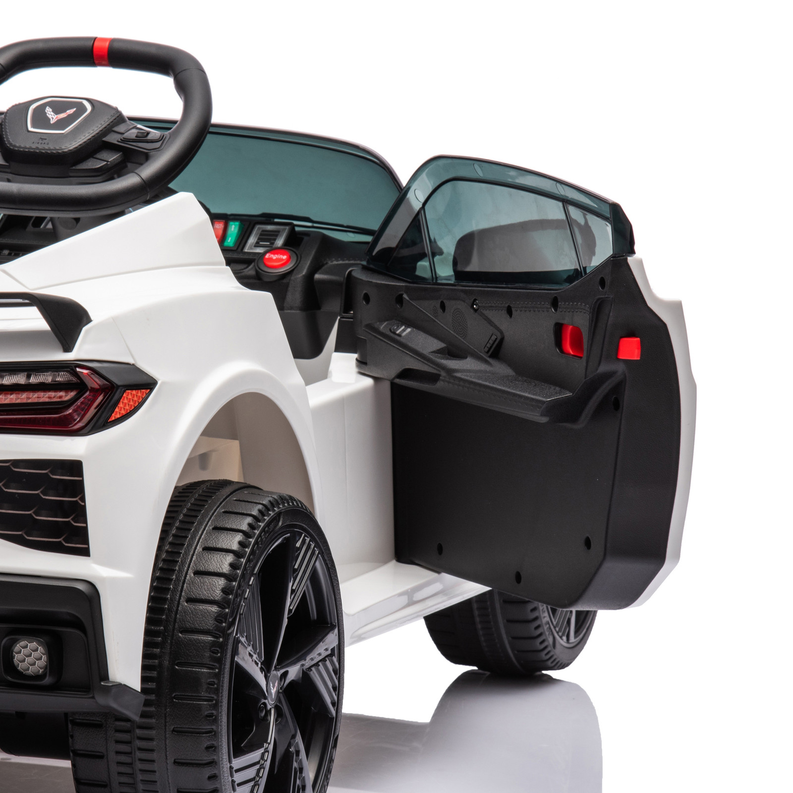 12V Chevrolet Corvette C8 Kids Ride On Car RC Remote Control Leather Seat White