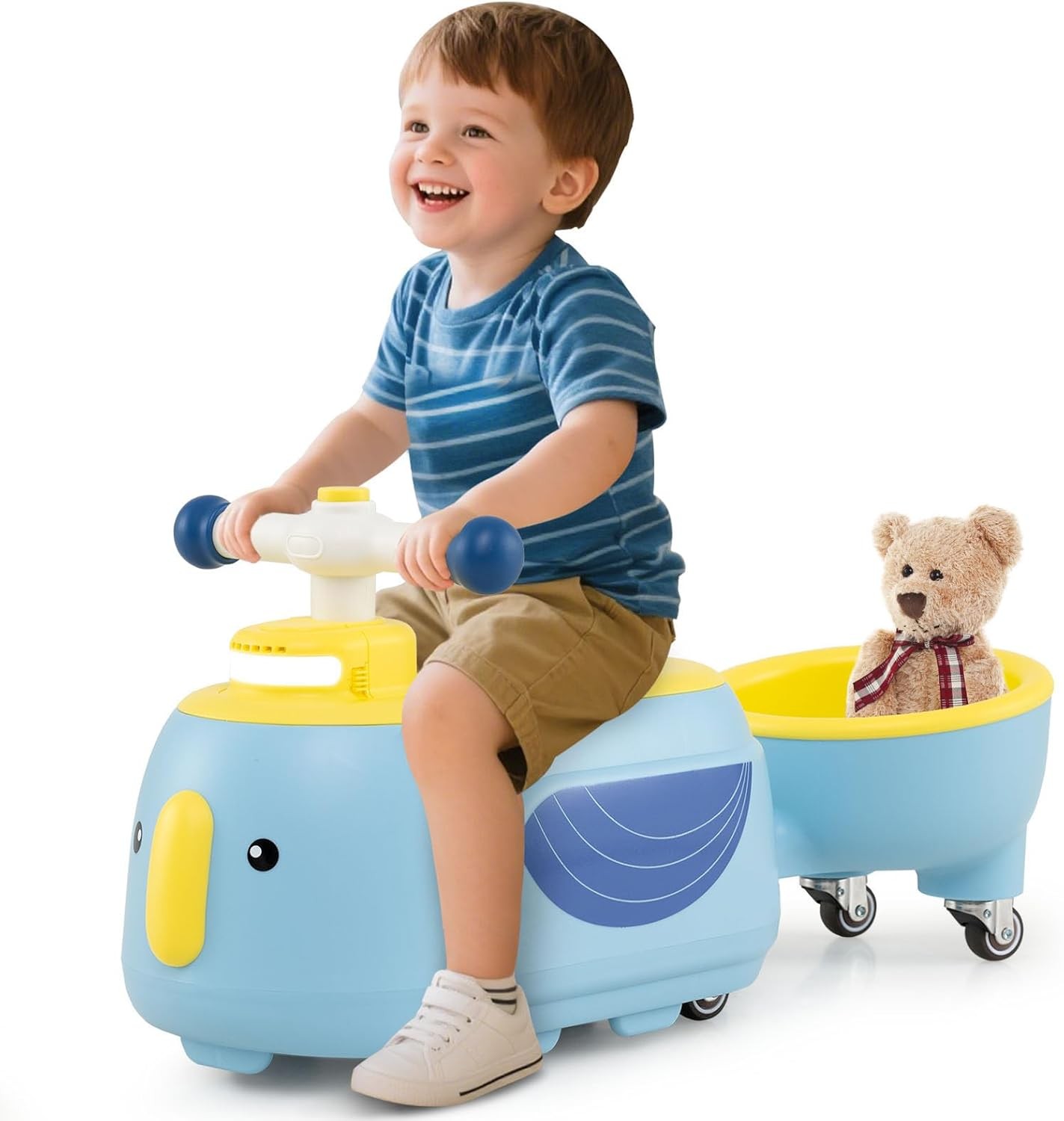 Ride On Push Car with Trailer, Indoor Outdoor Toddler Riding Toys w/Under-seat