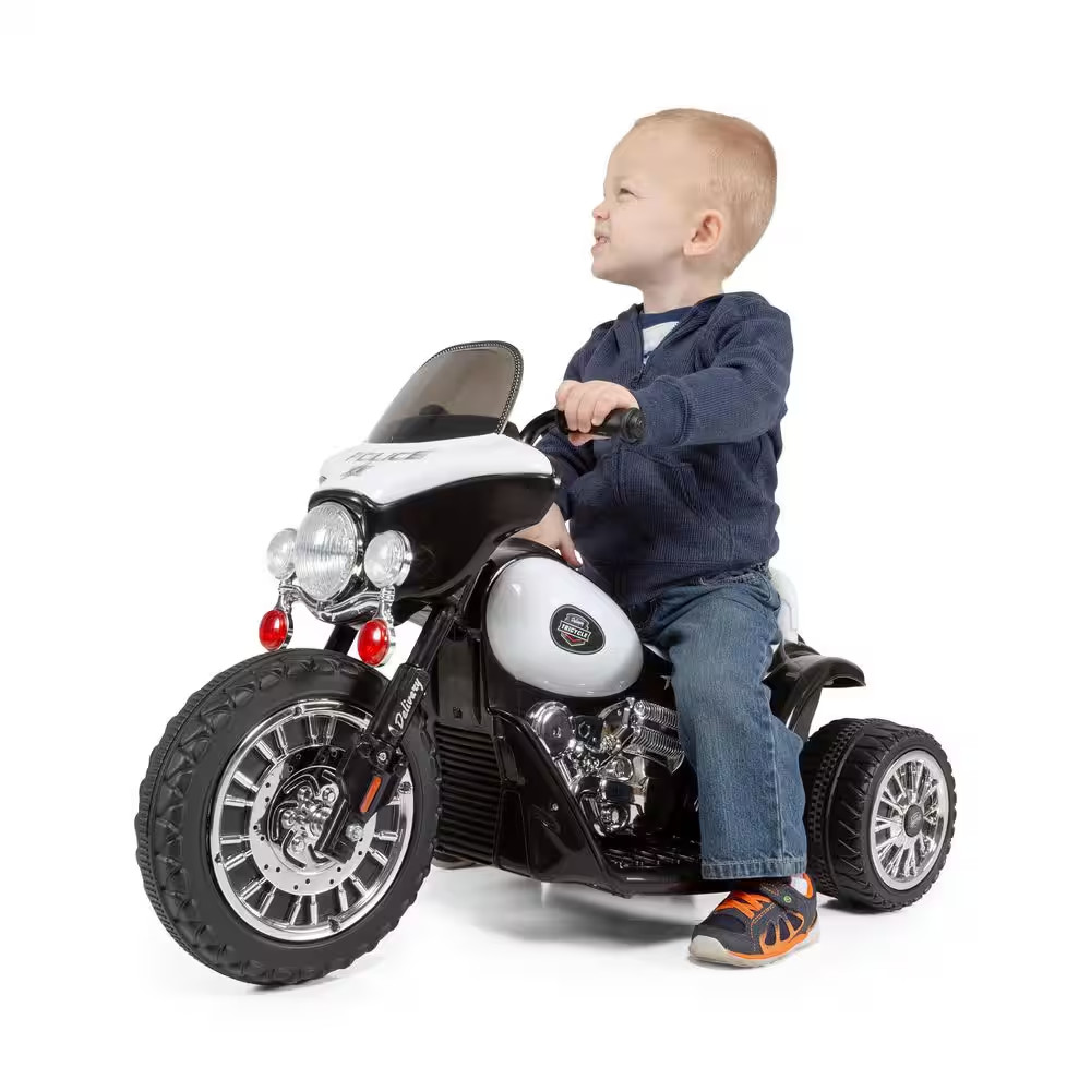 3-Wheel Battery Powered Ride on Toy Motorcycle Police Chopper in Black