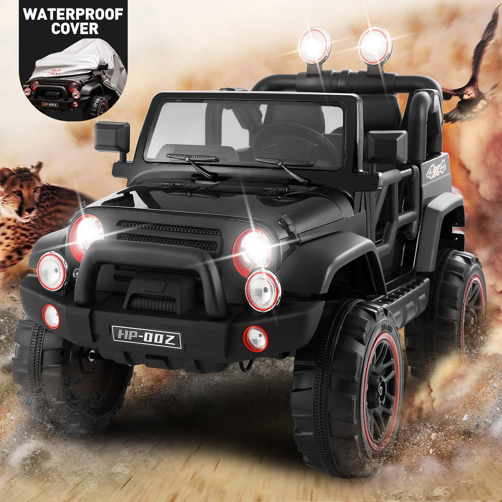 12V Battery 3 Speeds Kids Black Ride On Car Truck w/ RC+MP3+LED Light+USB+Cover
