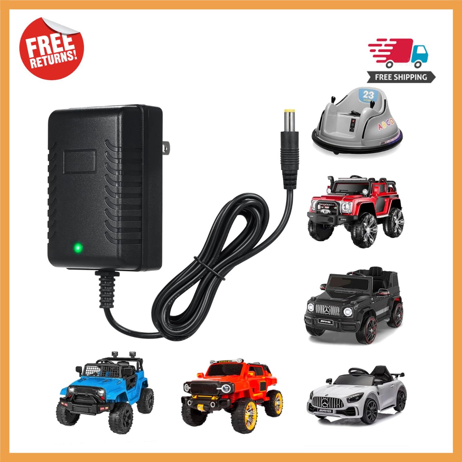 12V Battery Charger for Kids Ride-On Toys with LED Indicator & Safety Features