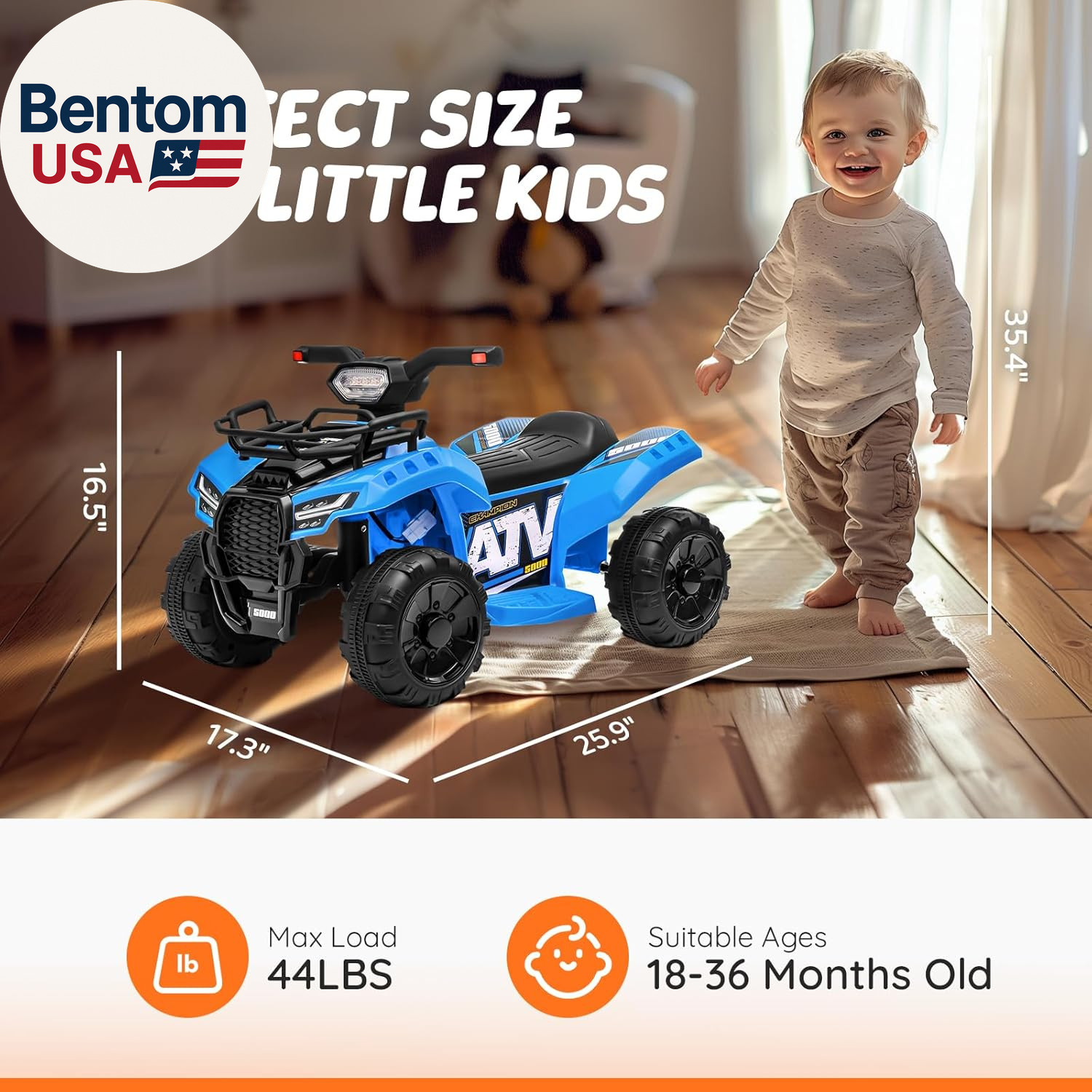 ATV for Kids, 6V Battery Powered Toddler 4 Wheeler W/Music, Light, 1.2Mph Max Sp