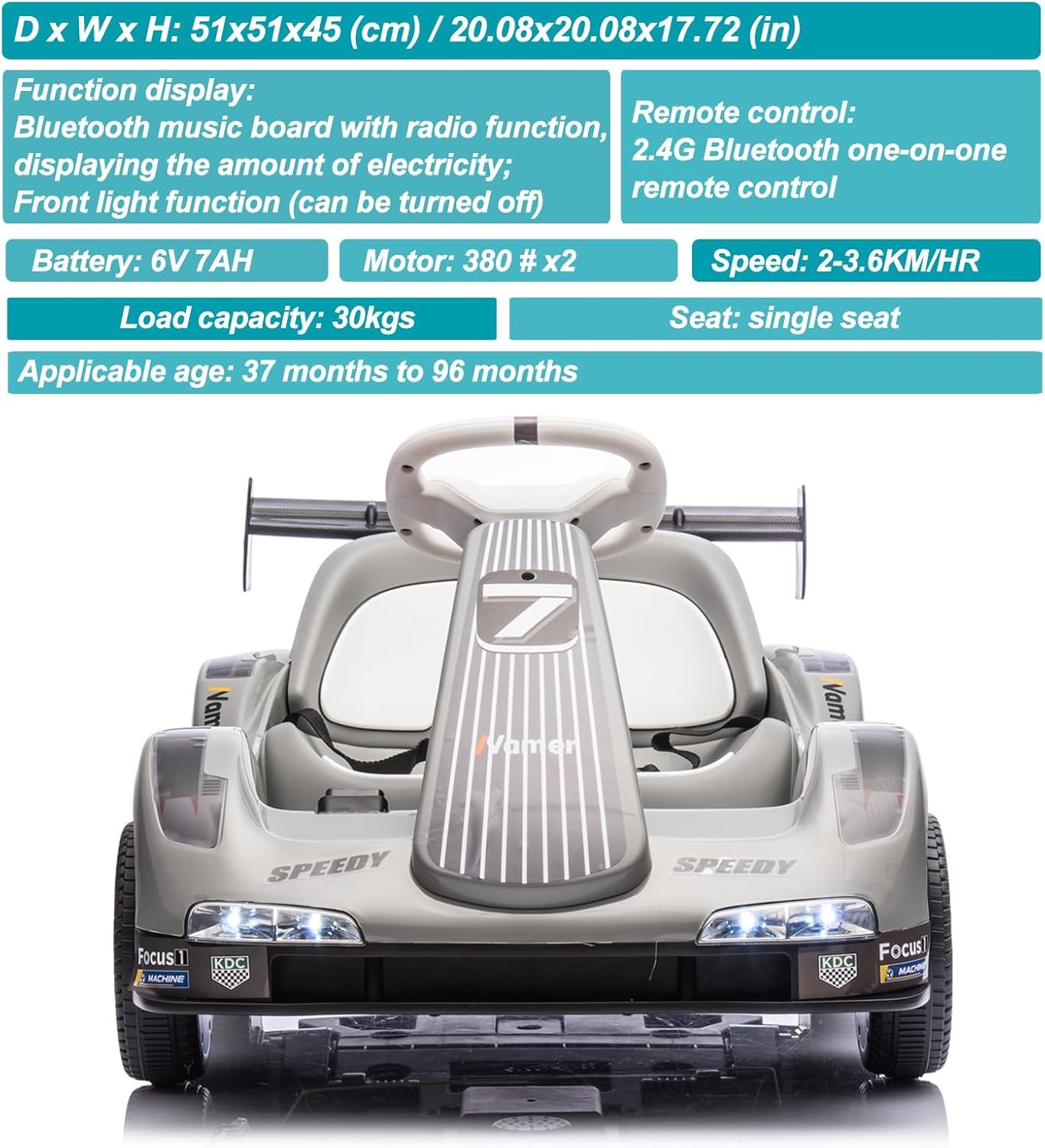 6v Electric Racer Go Kart for Kids with 2.4g Remote Control Ride on Toy for Kids